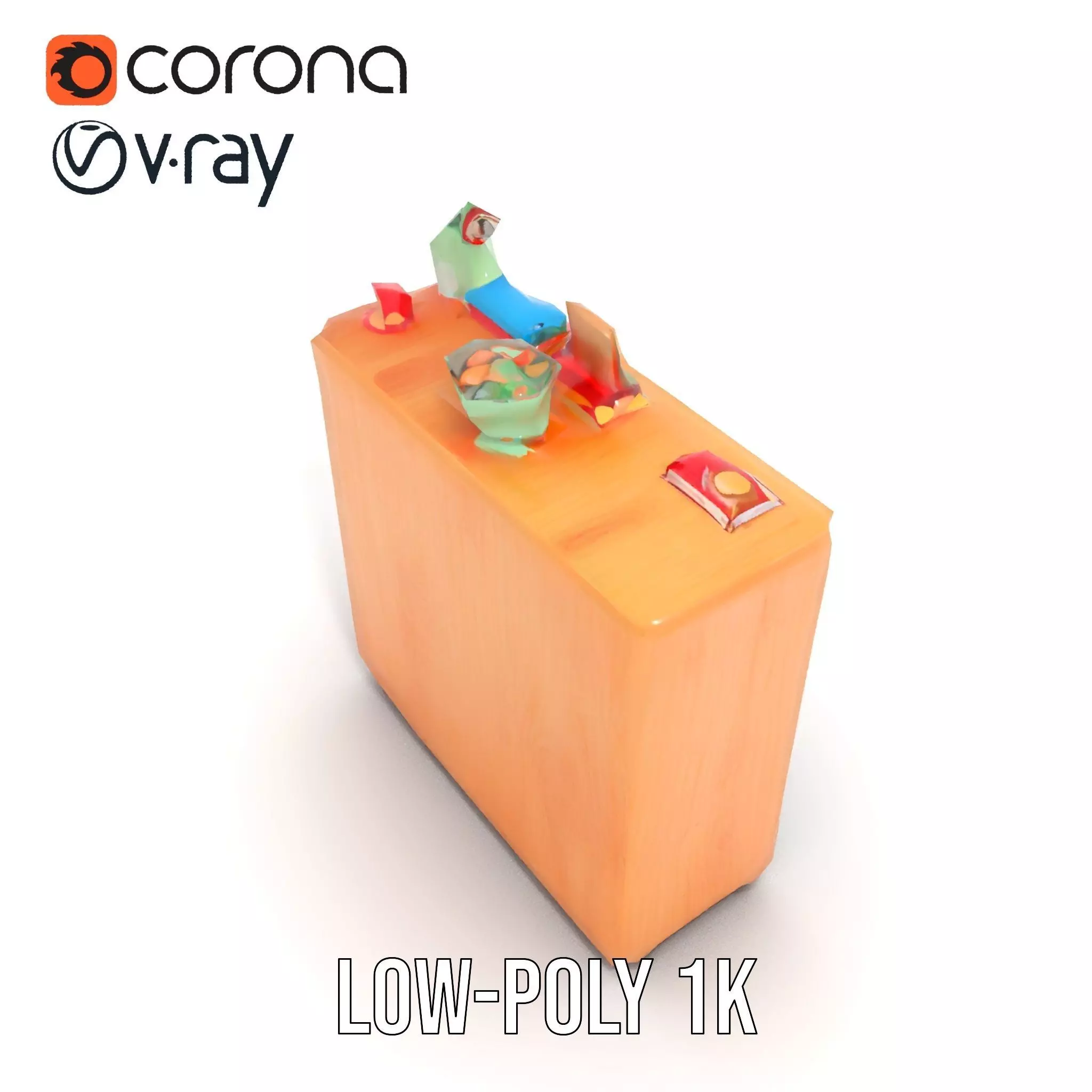 Colorful Wooden Bookshelf Model Pack with Accessories Low-poly 3D model_23