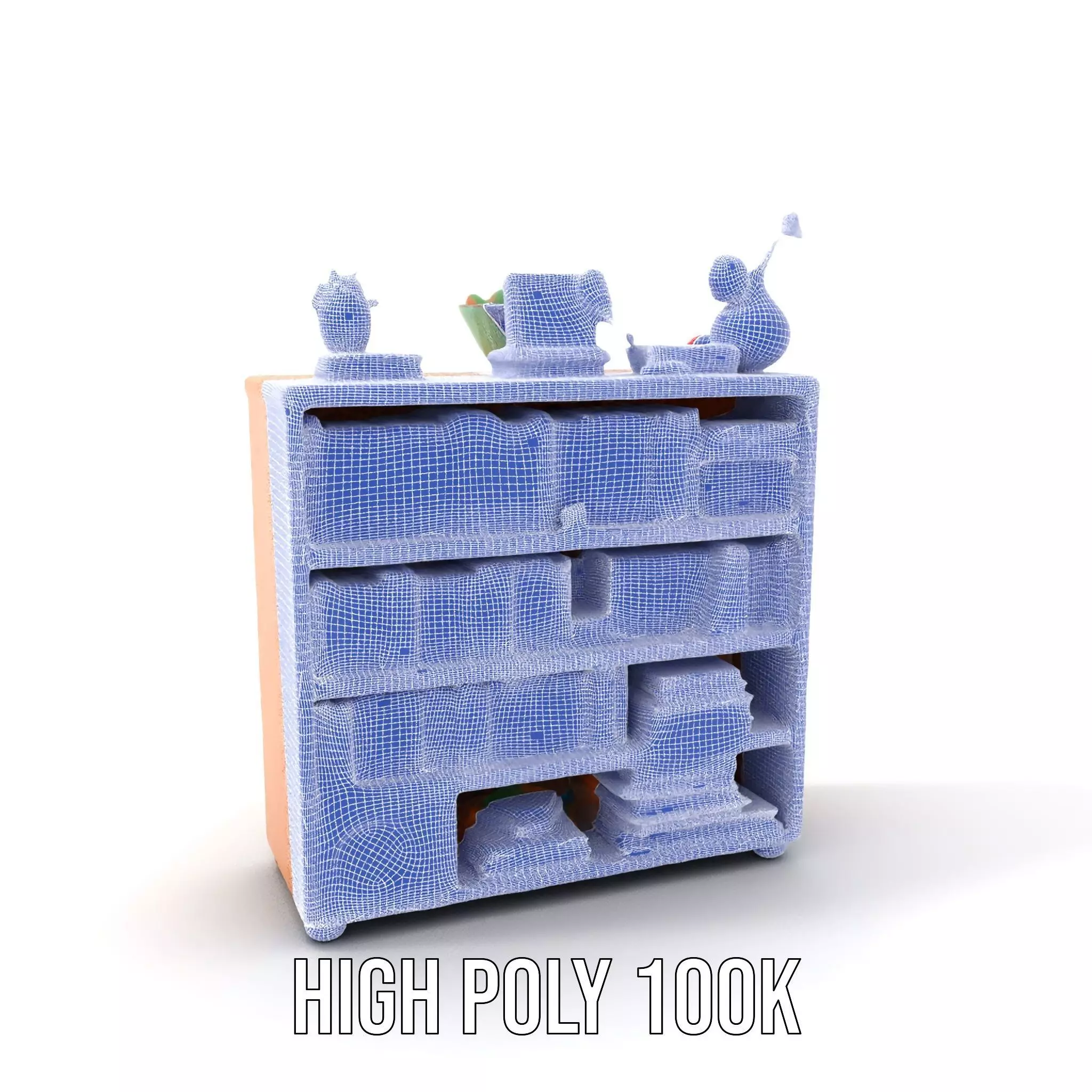 Colorful Wooden Bookshelf Model Pack with Accessories Low-poly 3D model_5
