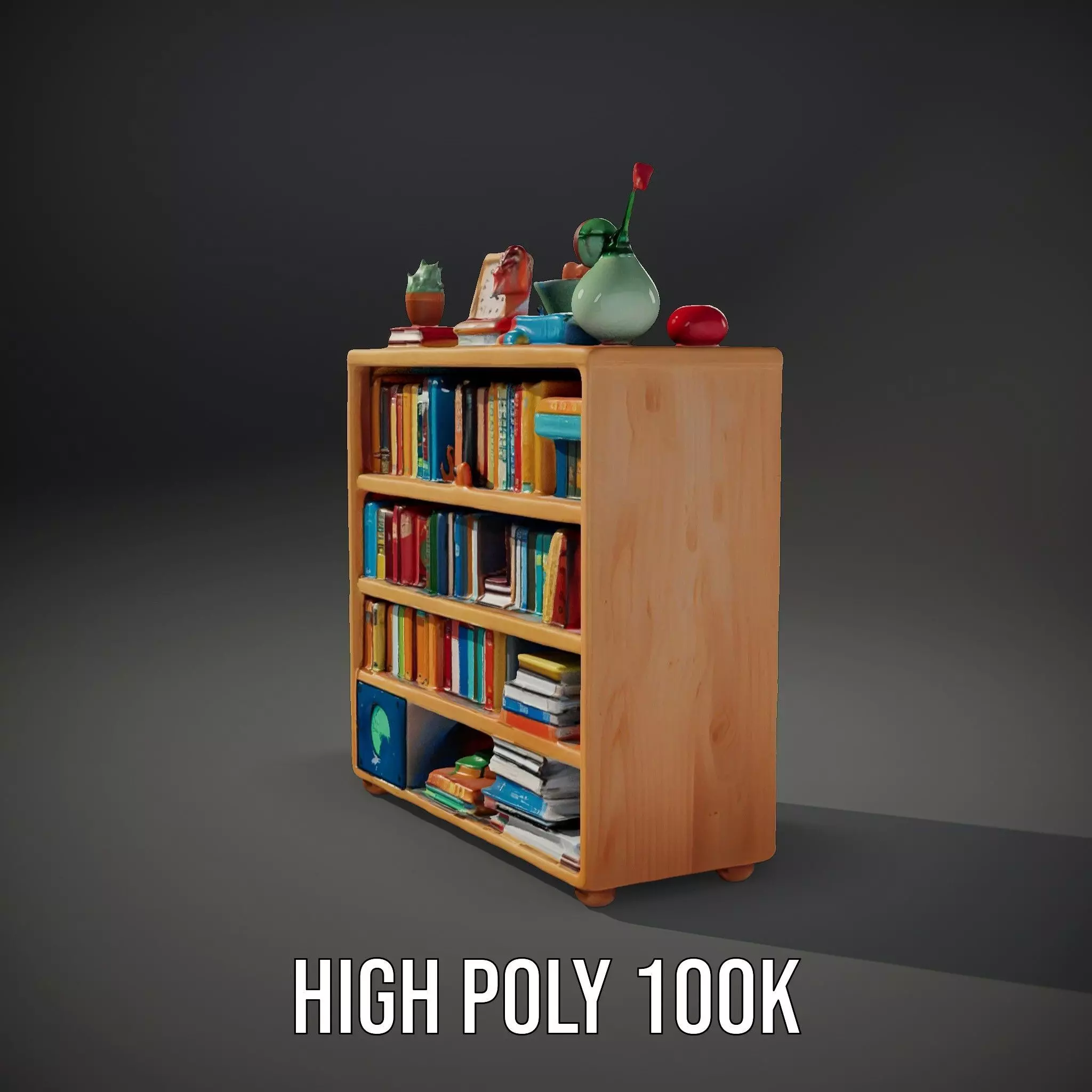 Colorful Wooden Bookshelf Model Pack with Accessories Low-poly 3D model_13