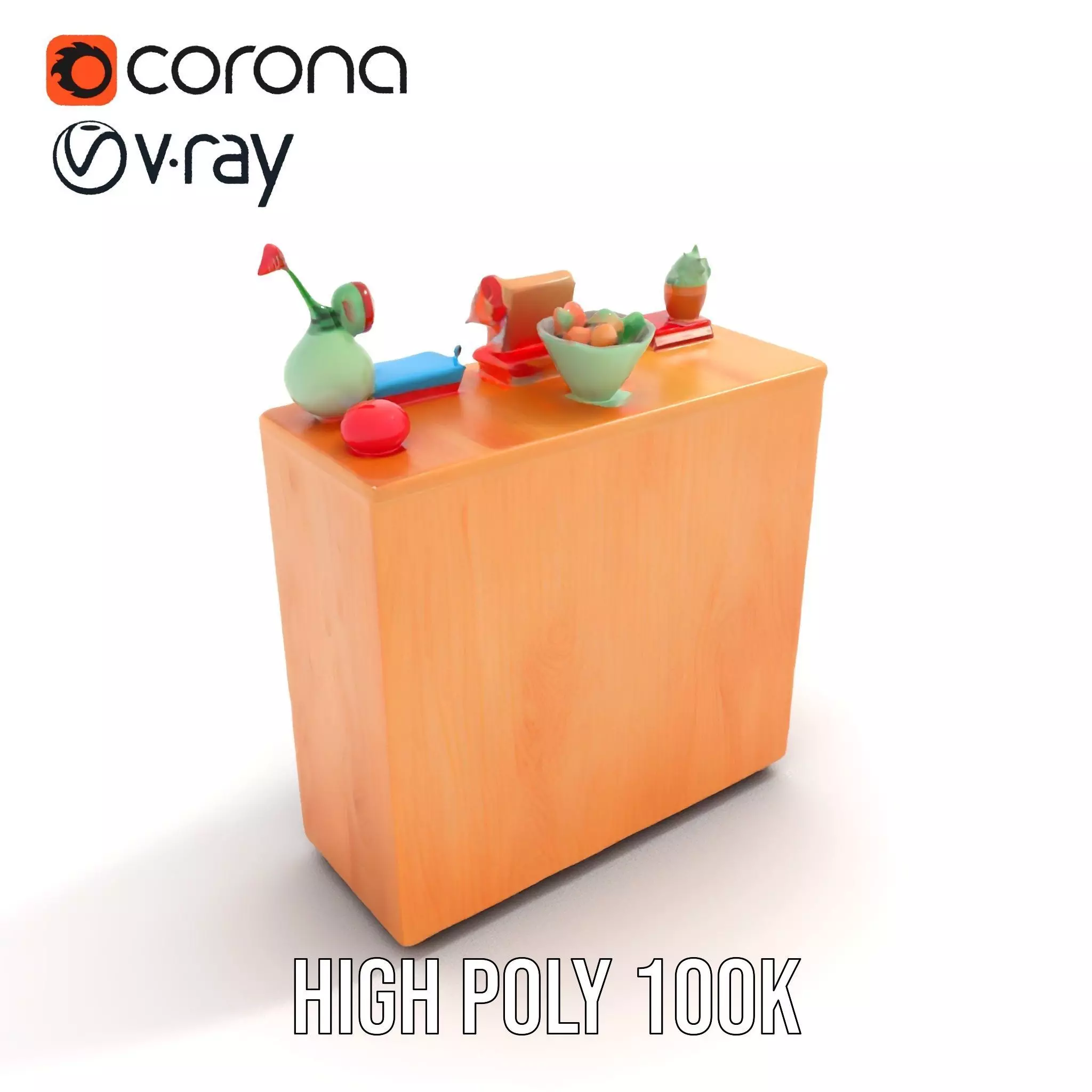 Colorful Wooden Bookshelf Model Pack with Accessories Low-poly 3D model_21