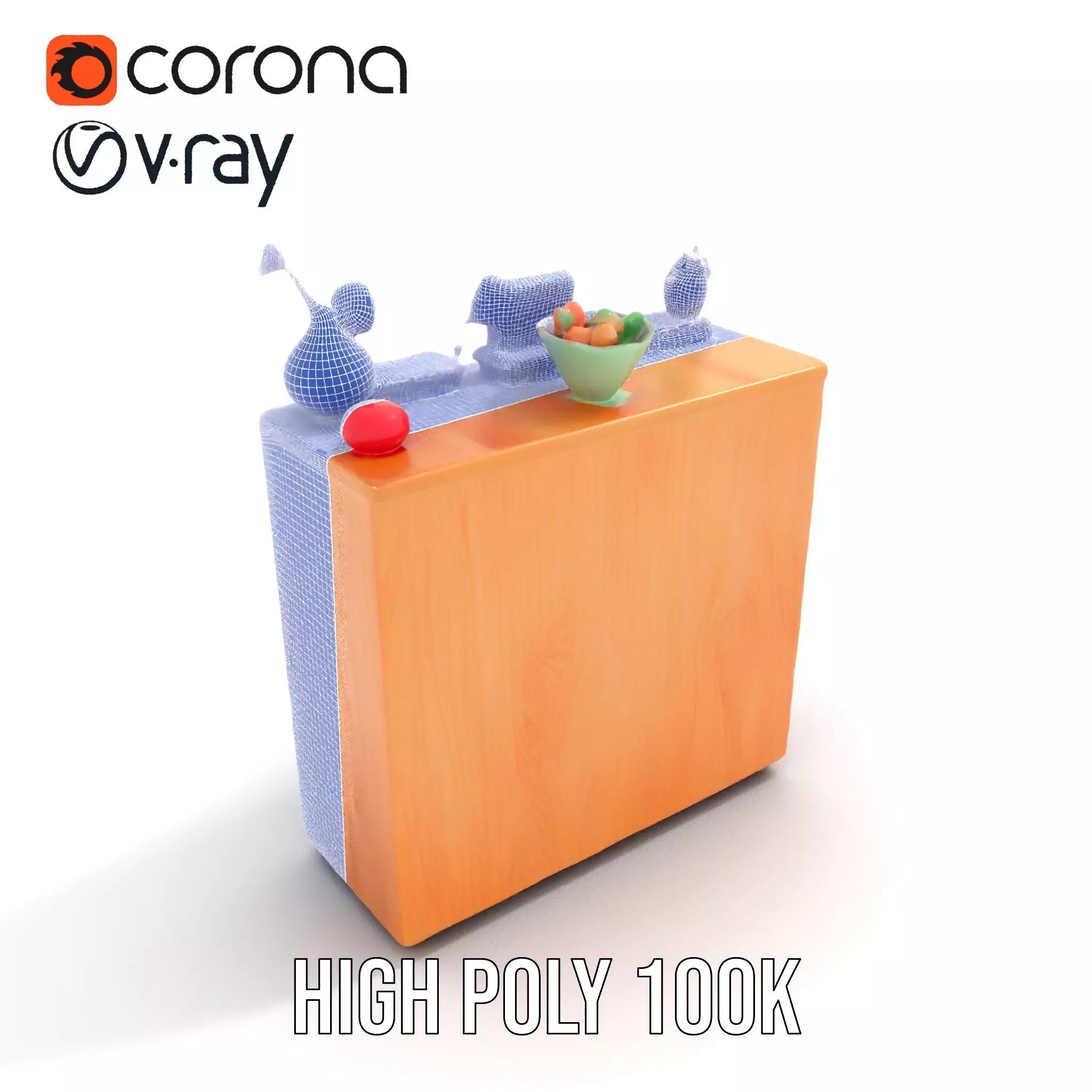 Colorful Wooden Bookshelf Model Pack with Accessories Low-poly 3D model_35