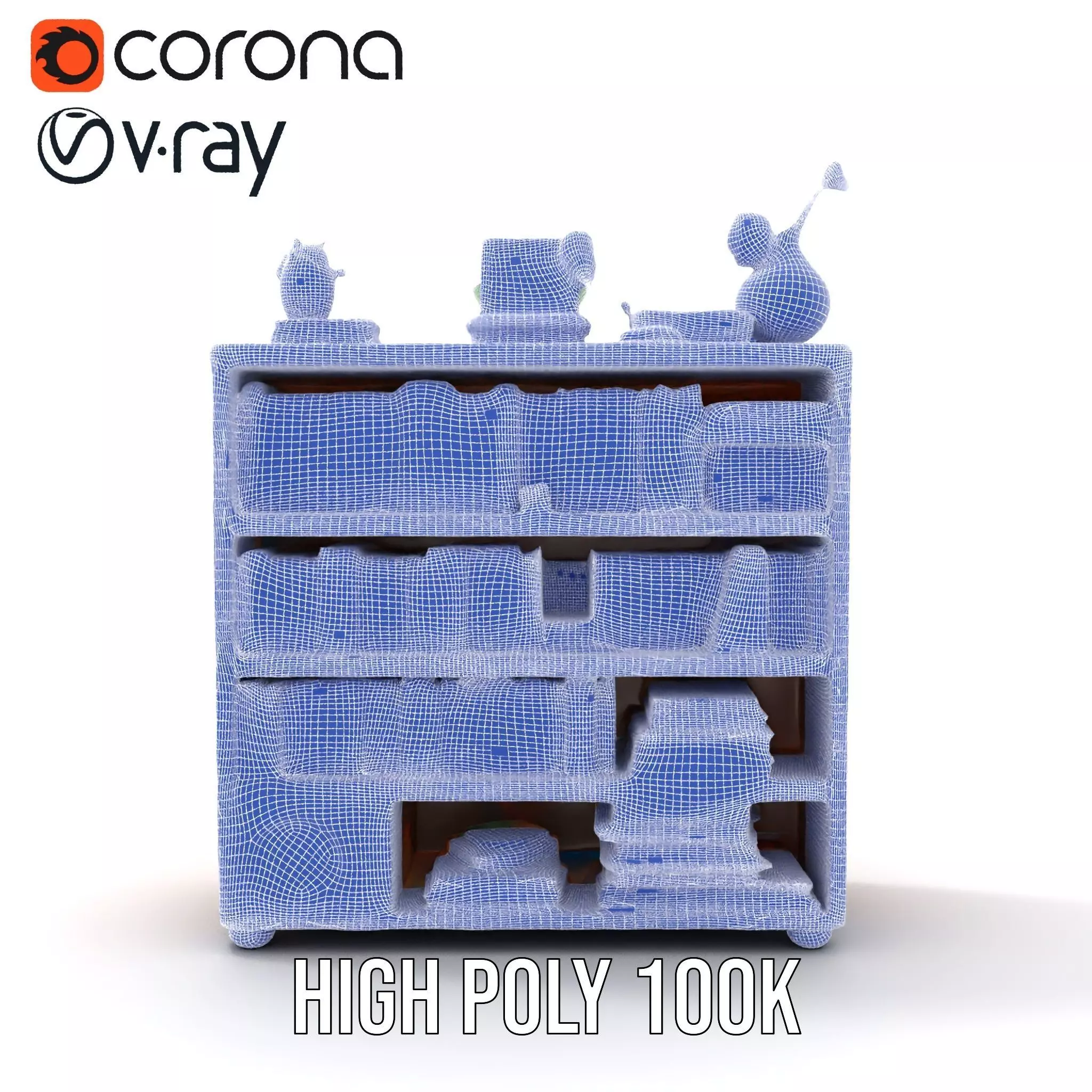 Colorful Wooden Bookshelf Model Pack with Accessories Low-poly 3D model_33