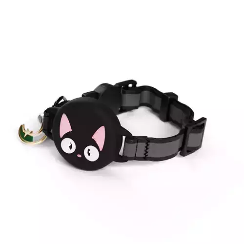 Cat Collar with Cute Face Design - Black 3D model