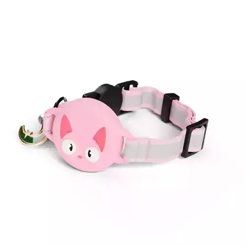 Cat Collar with Cute Face Design - Light Pink  3D model