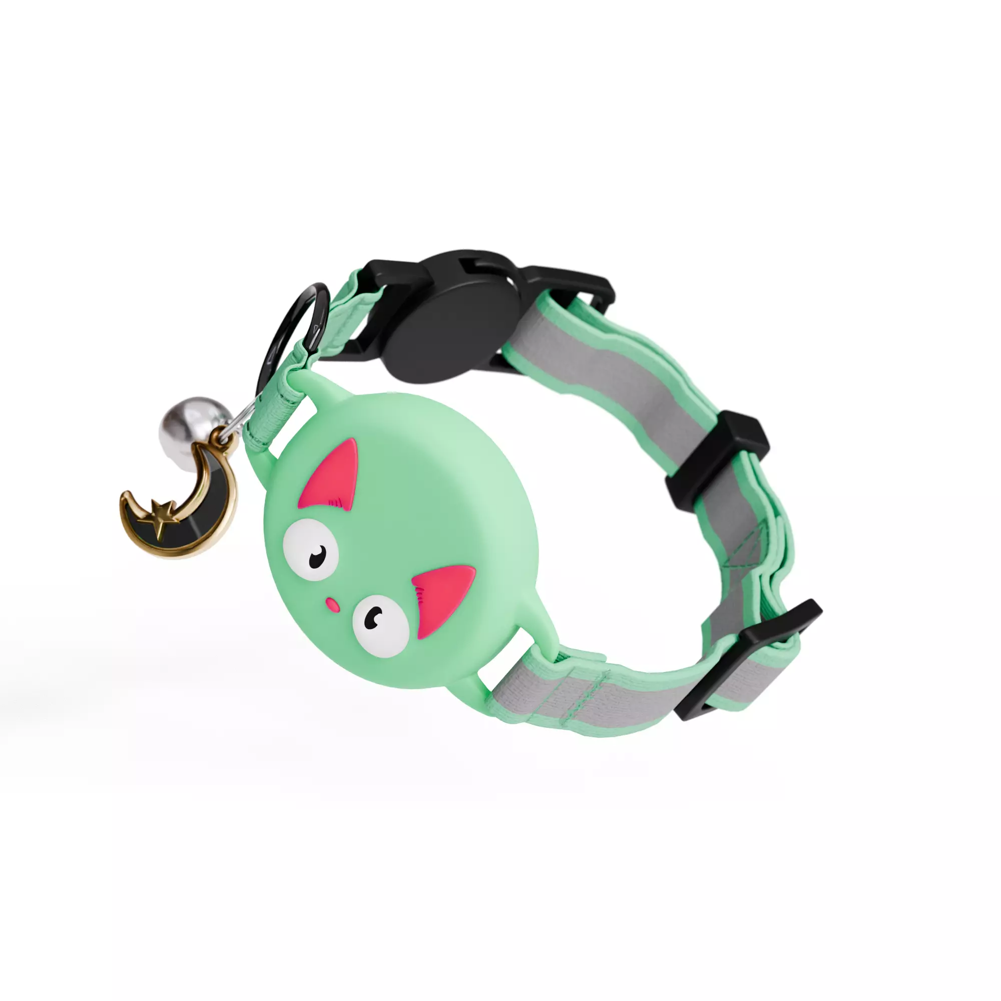Cat Collar with Cute Face Design - Mint Green  3D model_5