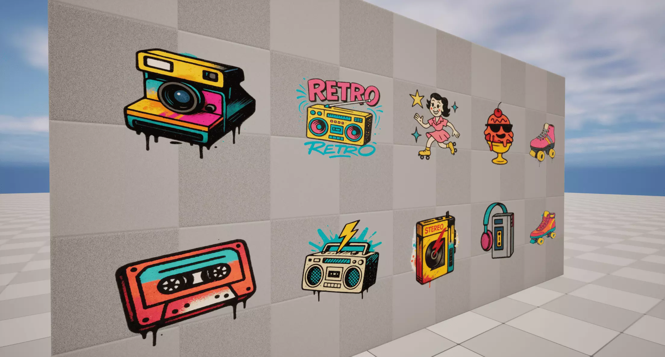 Retro Graffiti Low-poly 3D model_1