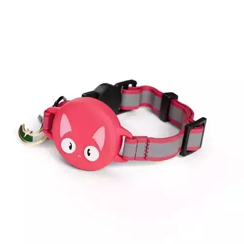 Cat Collar with Cute Face Design - Red  3D model