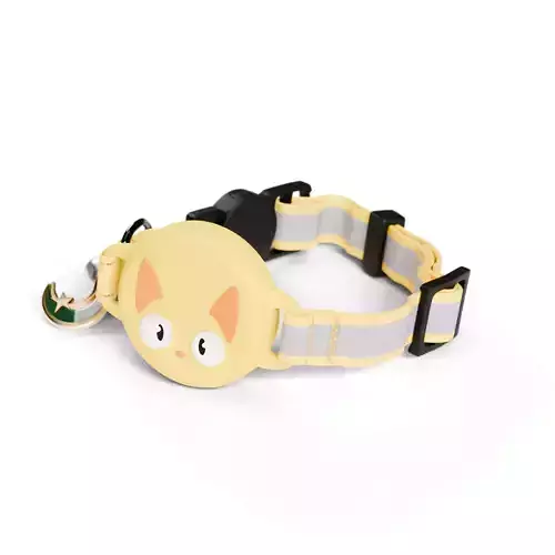 Cat Collar with Cute Face Design - Yellow 3D model