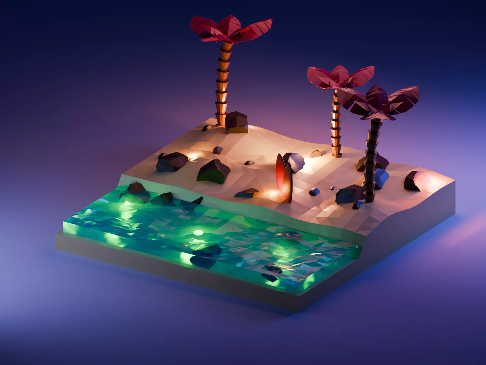 Low Poly Tropical Beach and Stylized 3D Island Environment Low-poly 3D model_0