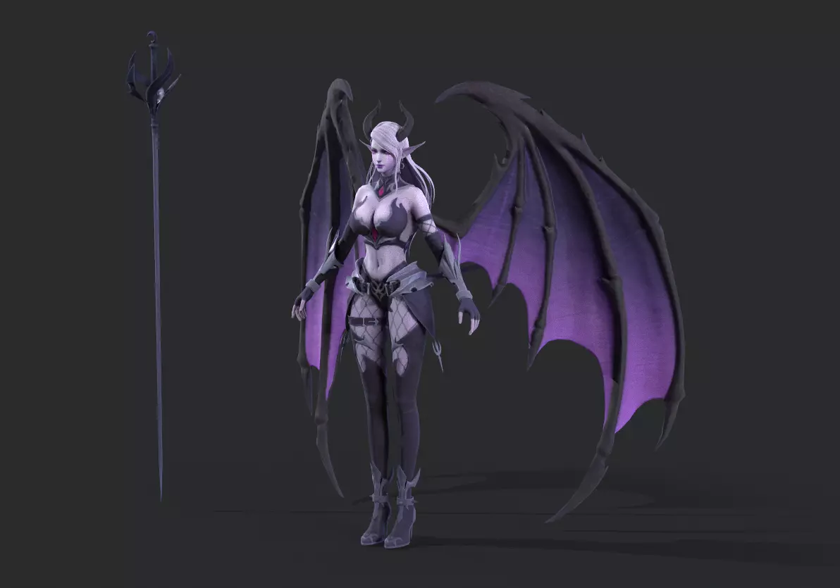 Female demon Low-poly 3D model_2