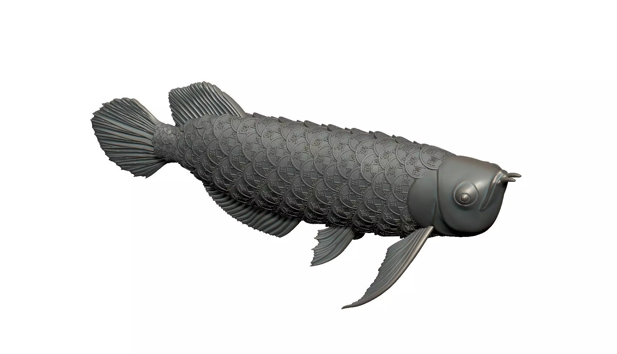 LUCKY DRAGON FISH WITH COIN AND FISH SCALES 3D print model_3