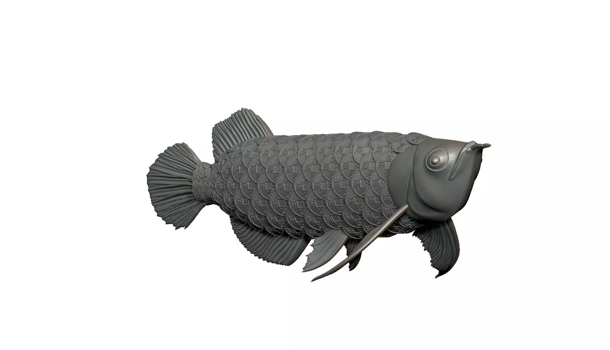 LUCKY DRAGON FISH WITH COIN AND FISH SCALES 3D print model_1