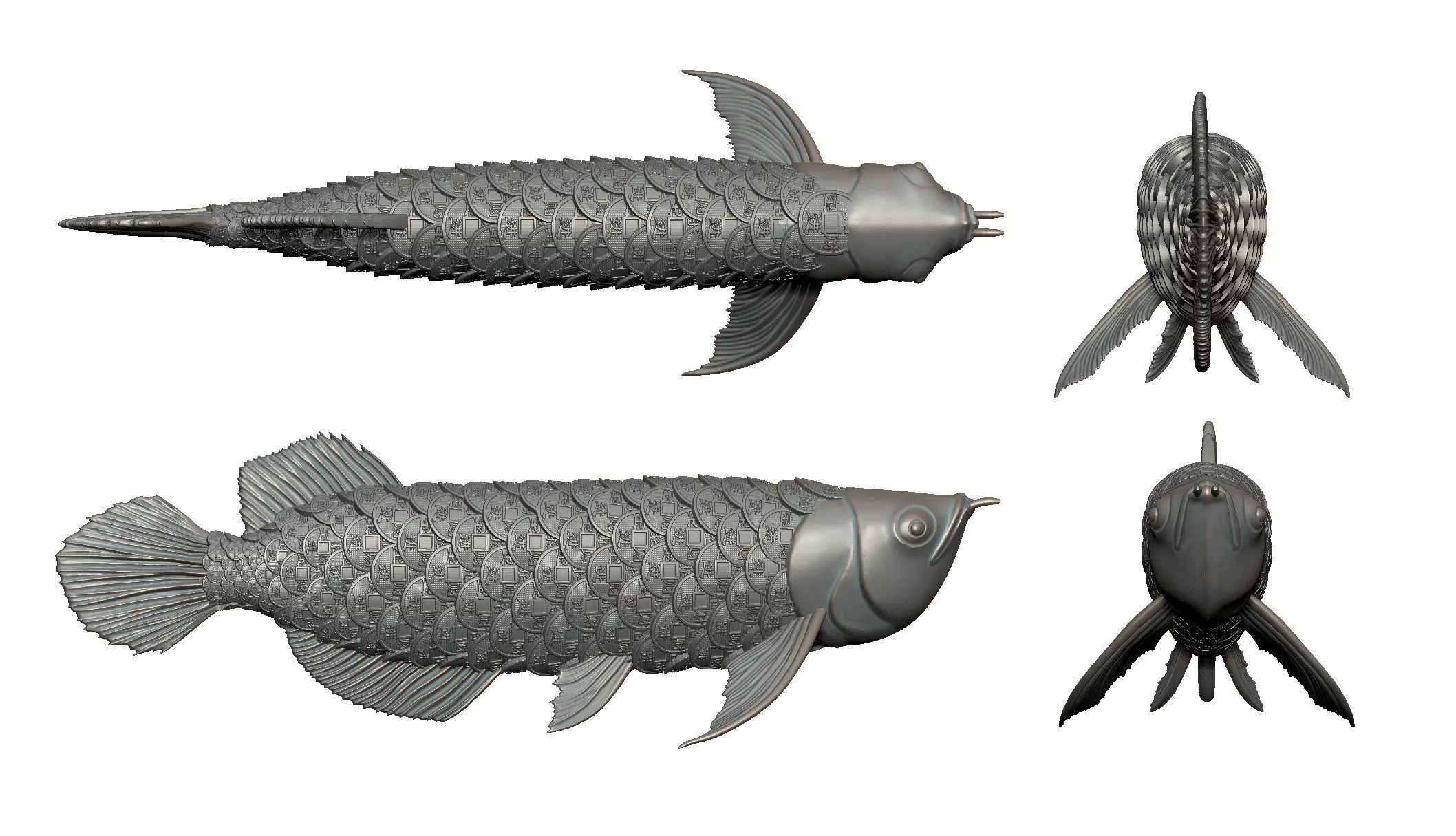 LUCKY DRAGON FISH WITH COIN AND FISH SCALES 3D print model_5