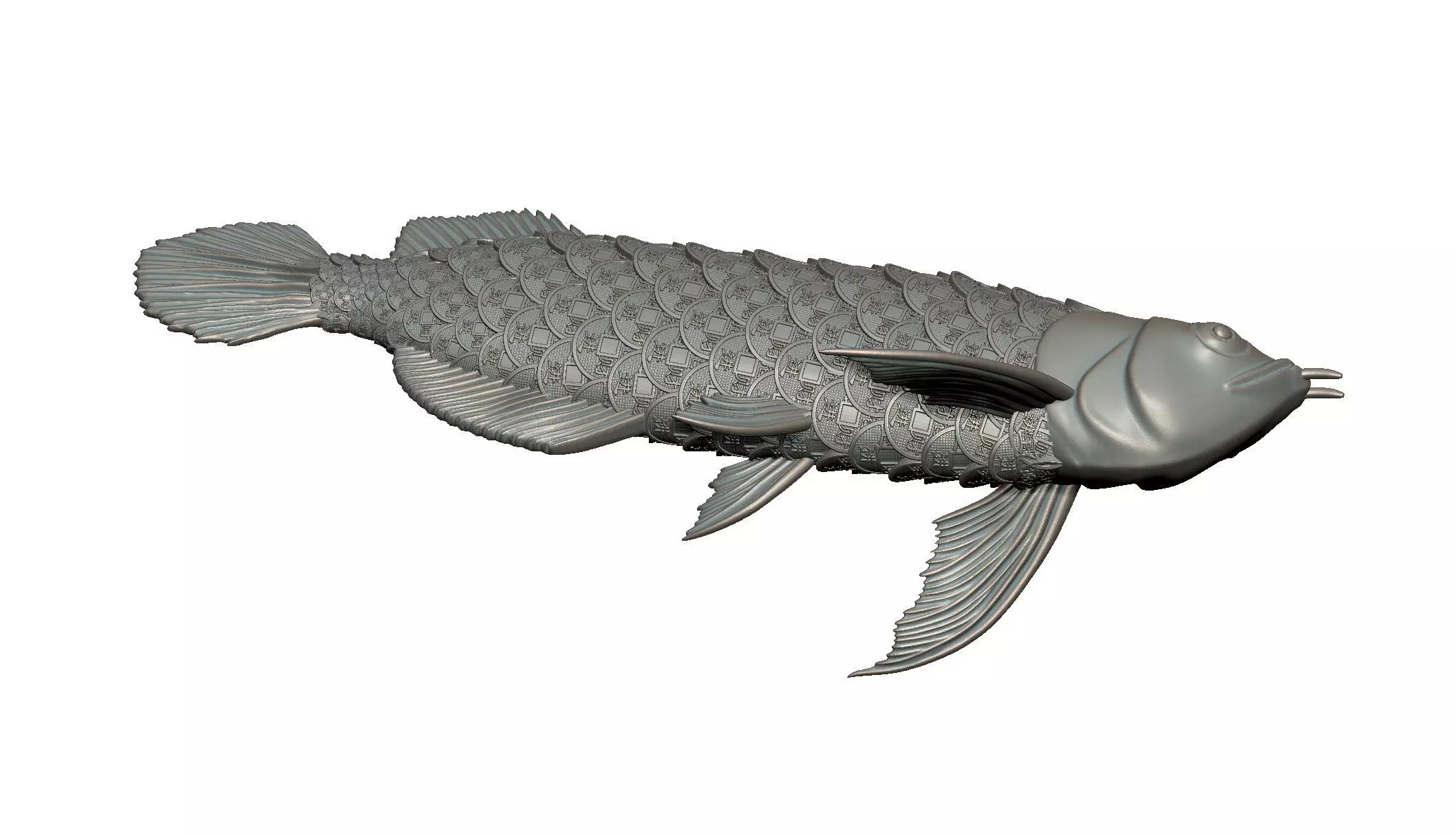 LUCKY DRAGON FISH WITH COIN AND FISH SCALES 3D print model_4