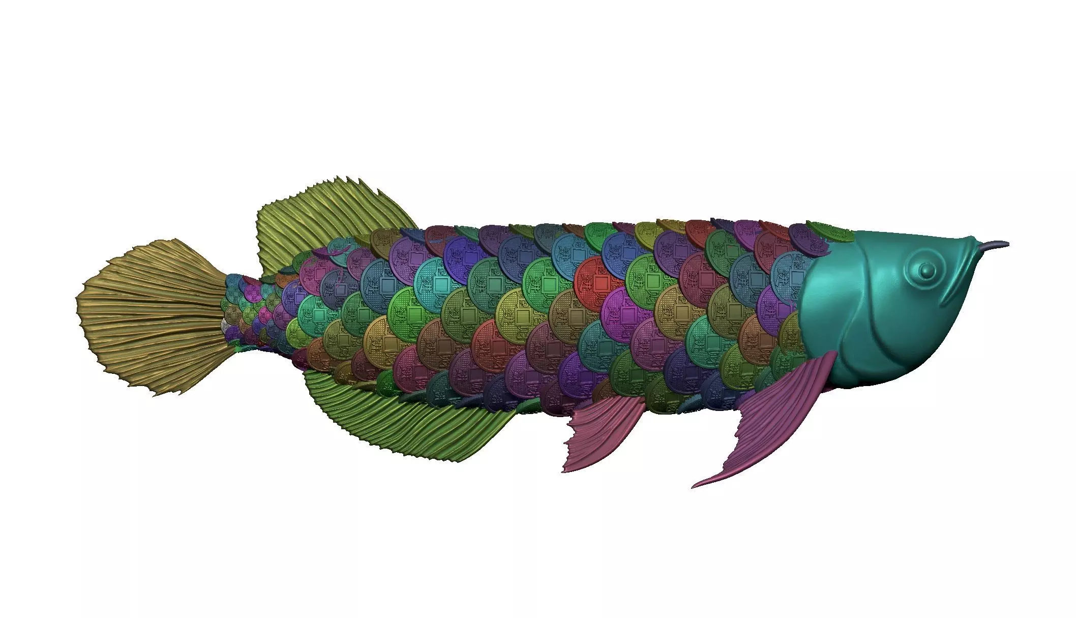 LUCKY DRAGON FISH WITH COIN AND FISH SCALES 3D print model_6