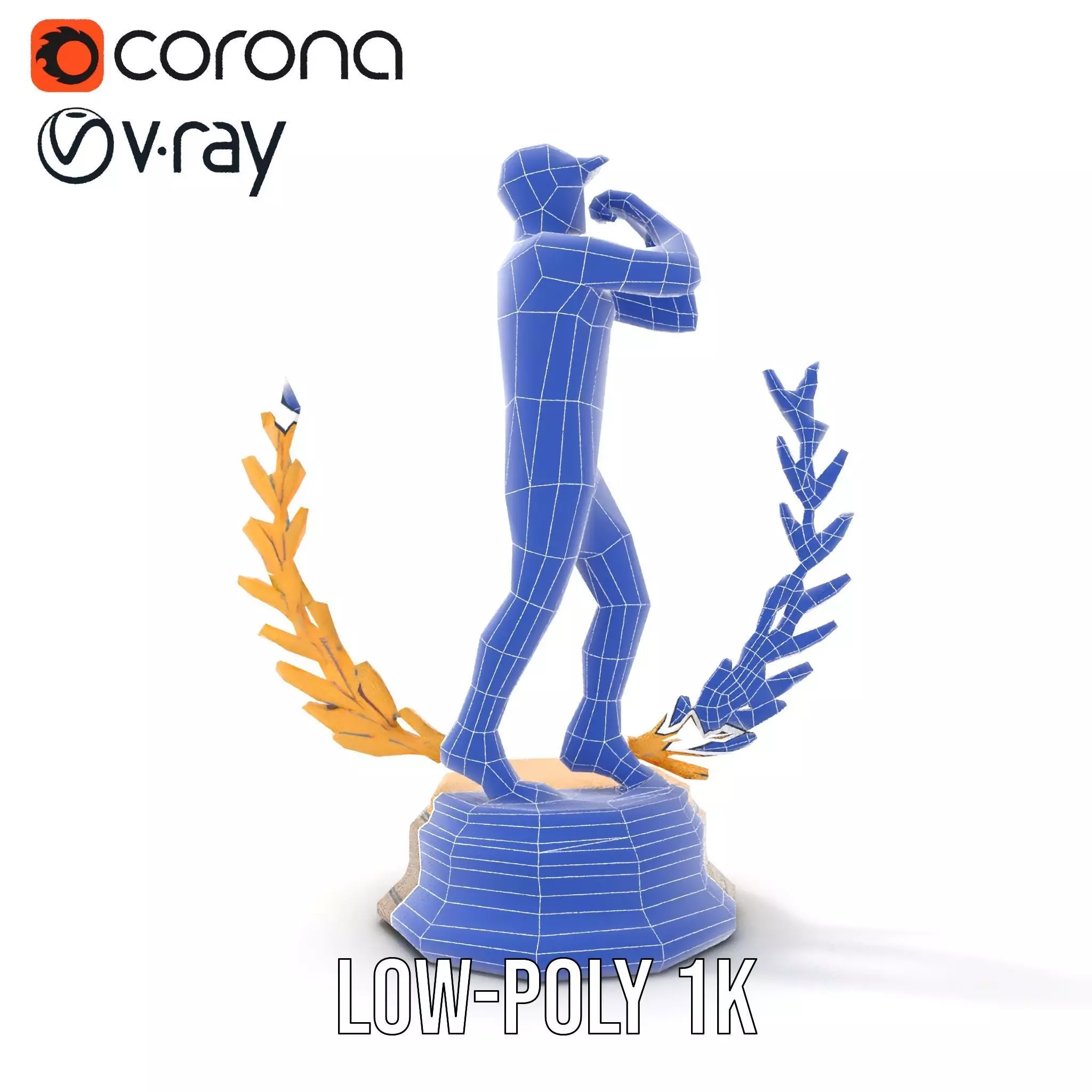 Golden Athlete Trophy Model Pack with Laurel Detail Low-poly 3D model_17