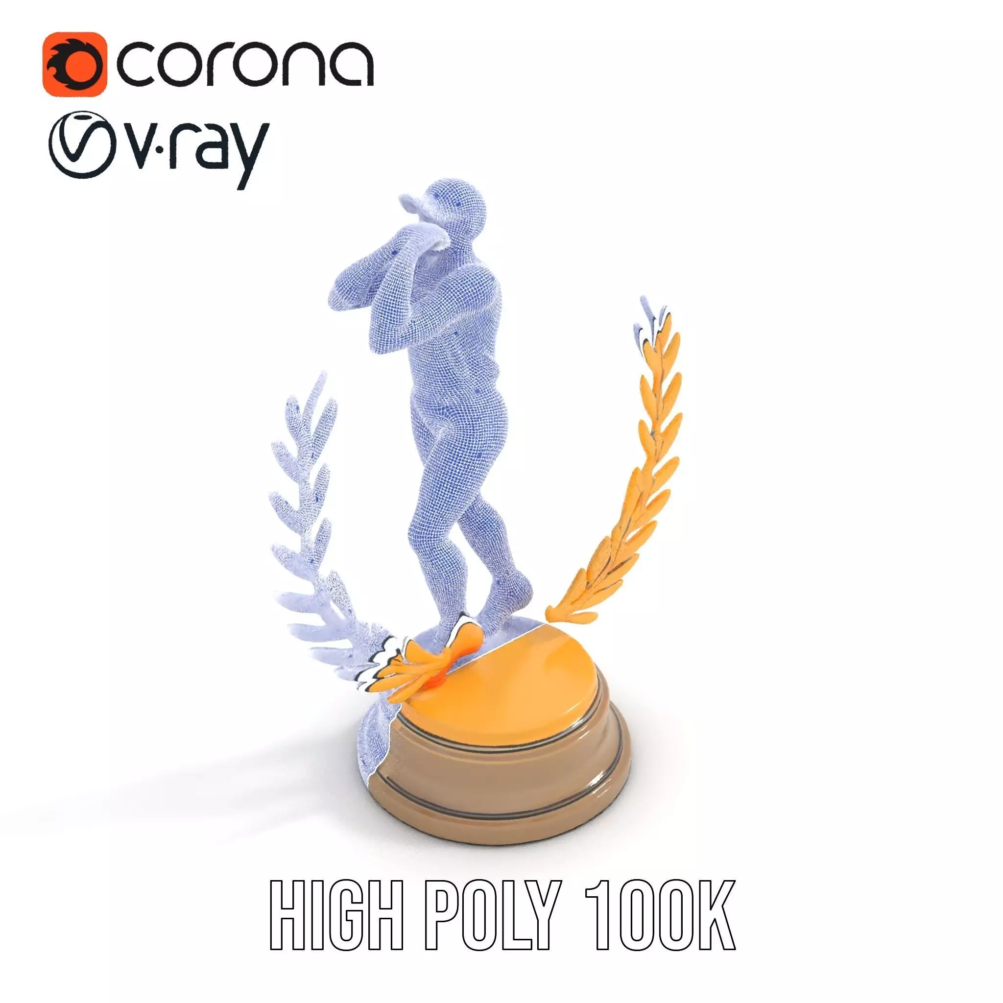 Golden Athlete Trophy Model Pack with Laurel Detail Low-poly 3D model_20