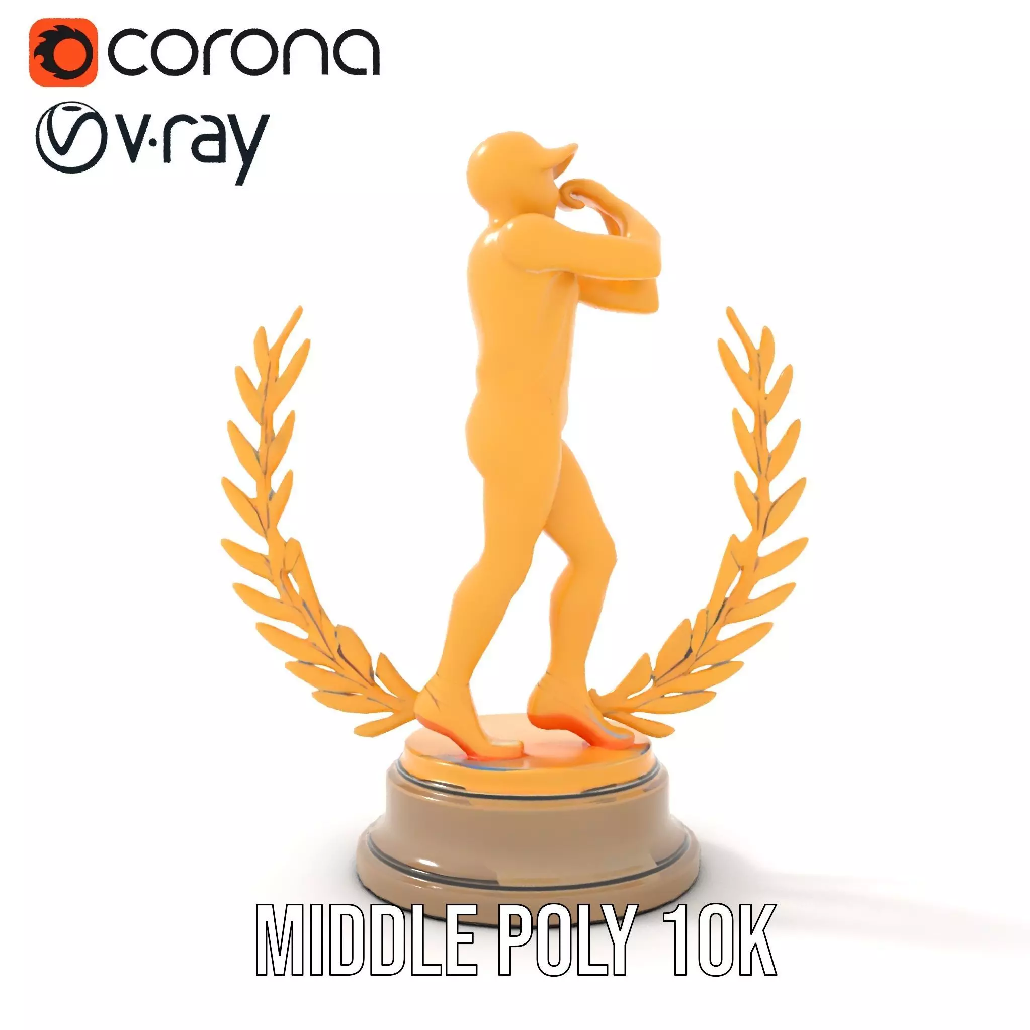 Golden Athlete Trophy Model Pack with Laurel Detail Low-poly 3D model_6