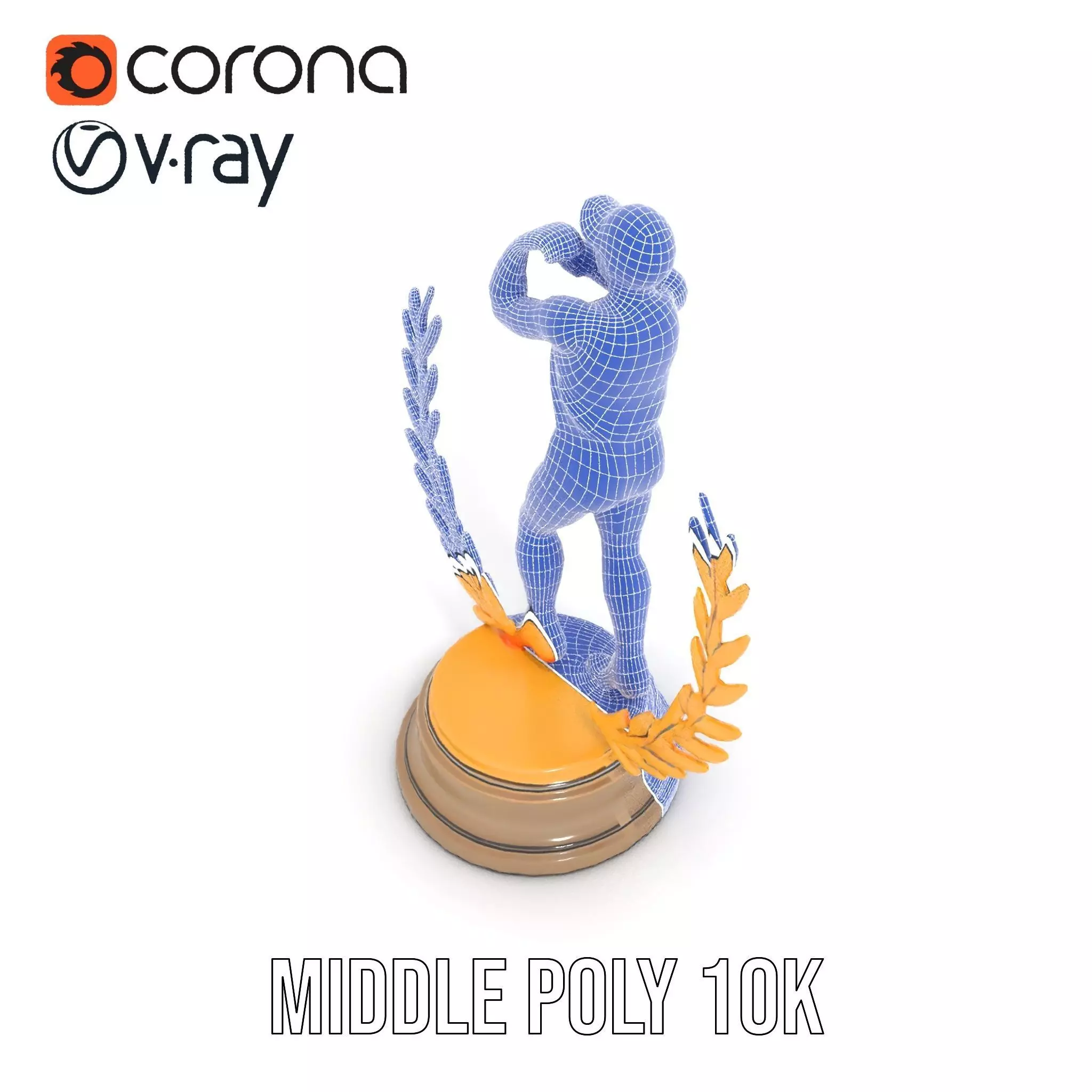 Golden Athlete Trophy Model Pack with Laurel Detail Low-poly 3D model_30