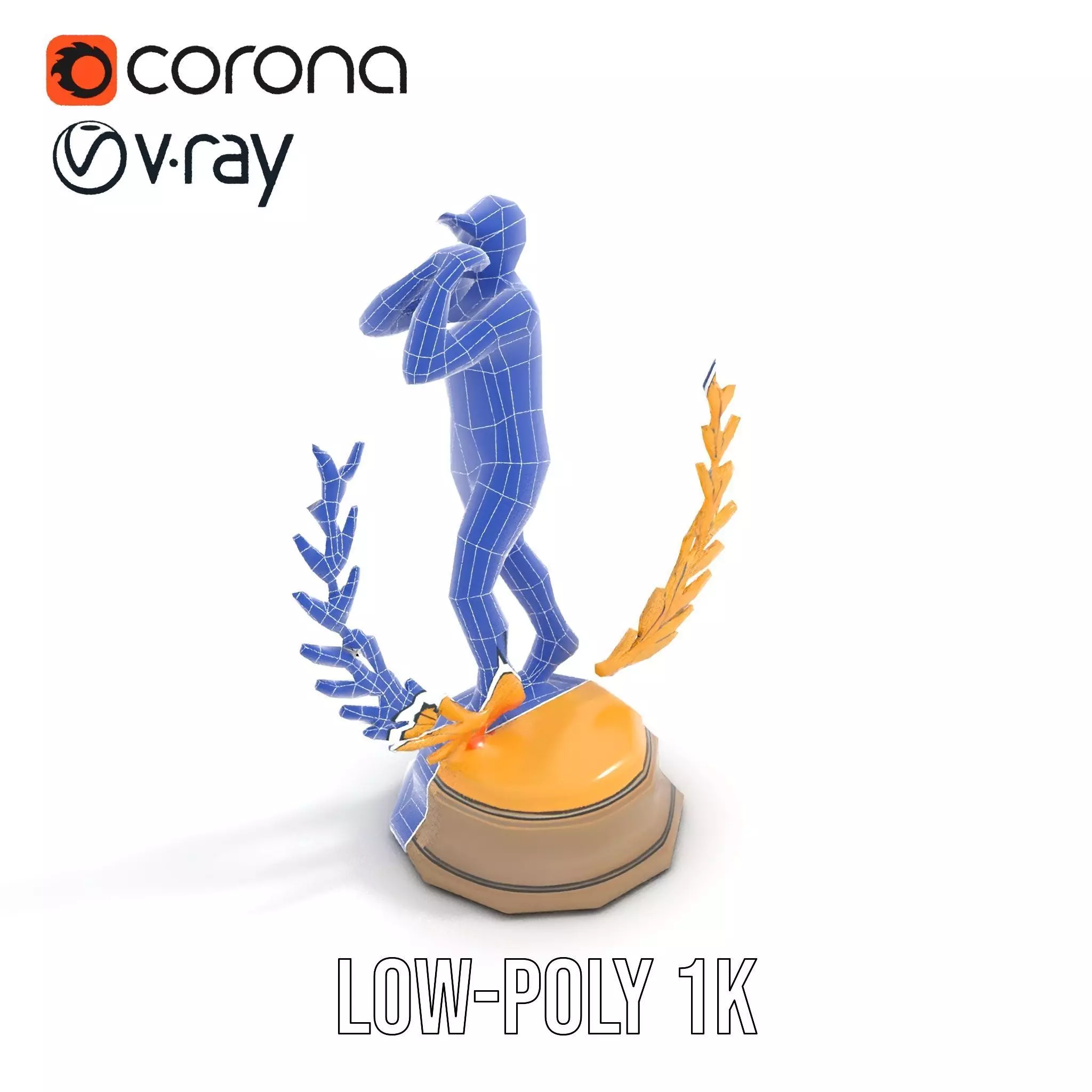 Golden Athlete Trophy Model Pack with Laurel Detail Low-poly 3D model_19
