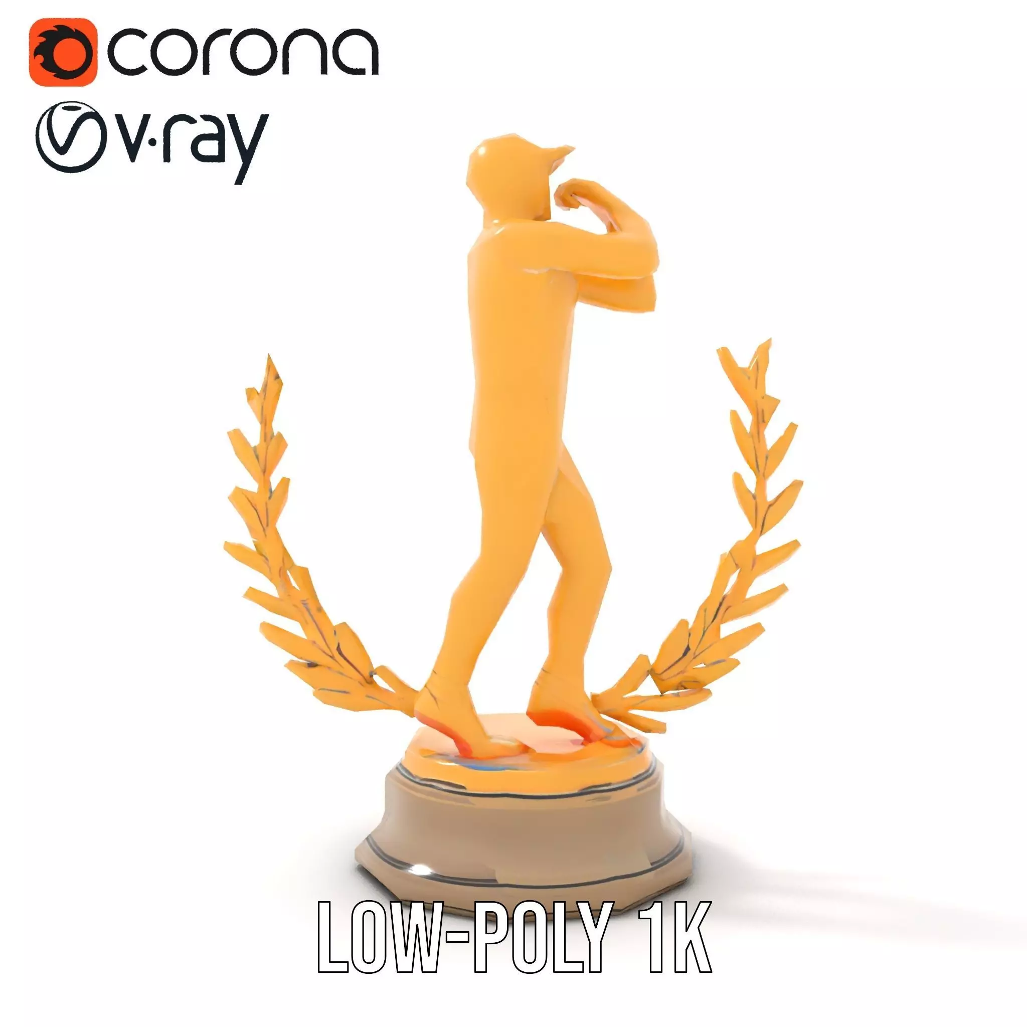 Golden Athlete Trophy Model Pack with Laurel Detail Low-poly 3D model_28