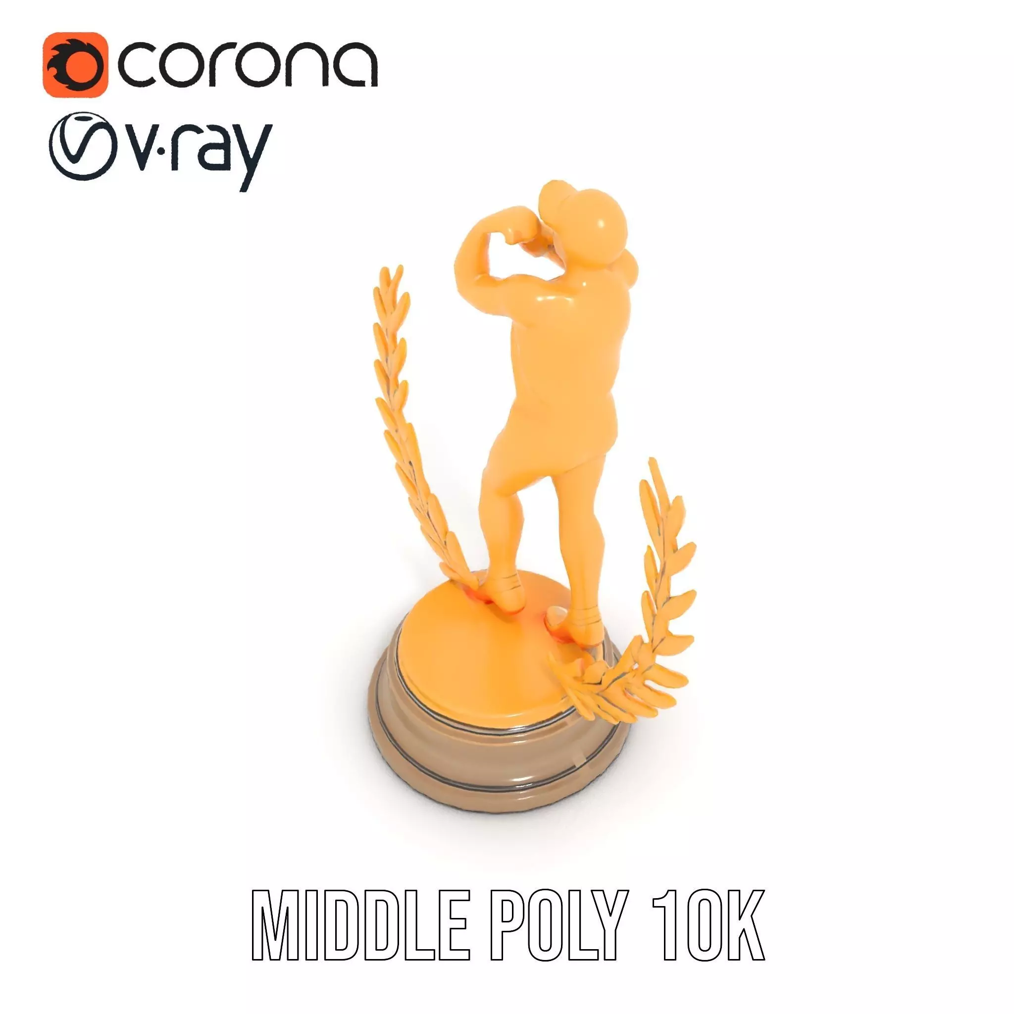 Golden Athlete Trophy Model Pack with Laurel Detail Low-poly 3D model_7