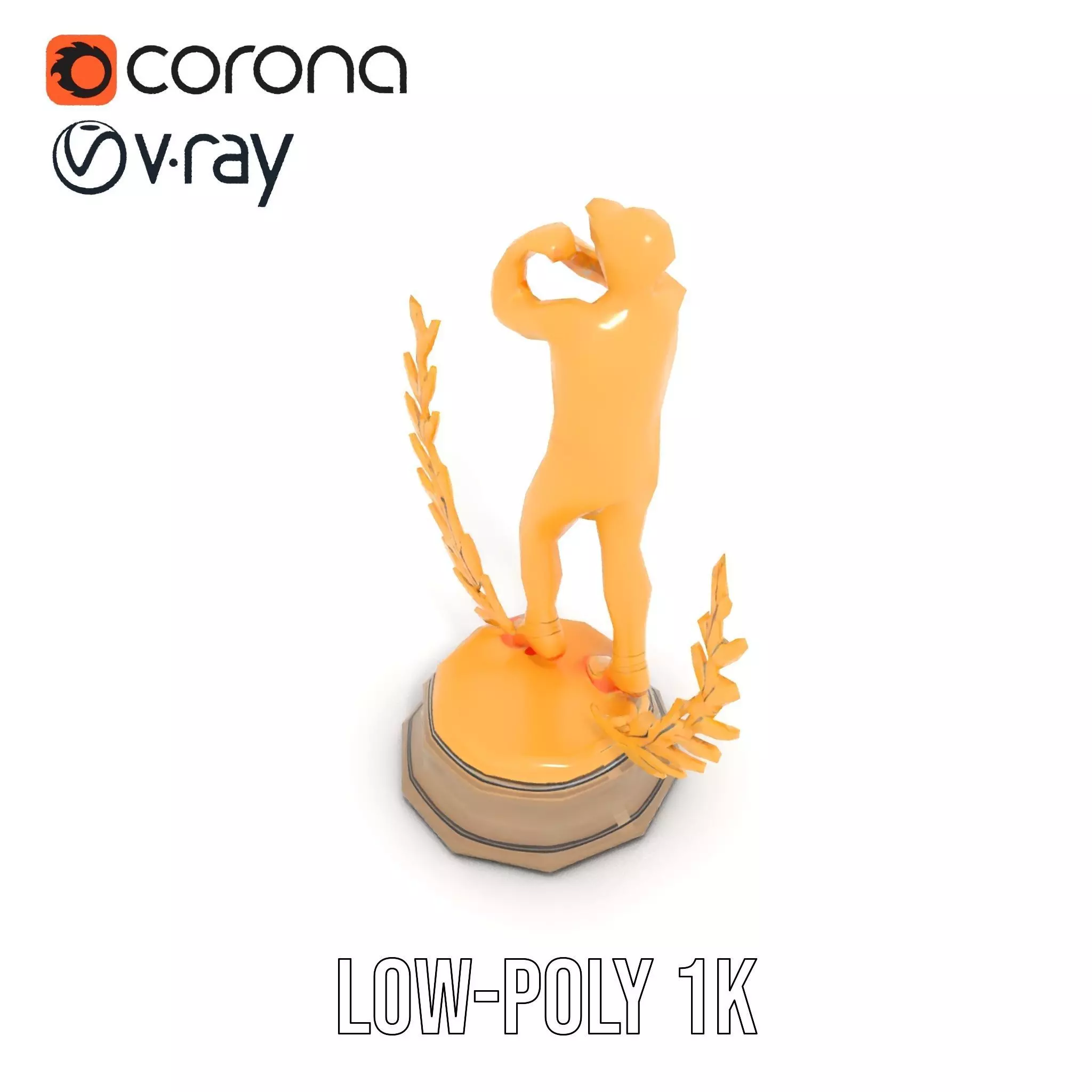 Golden Athlete Trophy Model Pack with Laurel Detail Low-poly 3D model_10