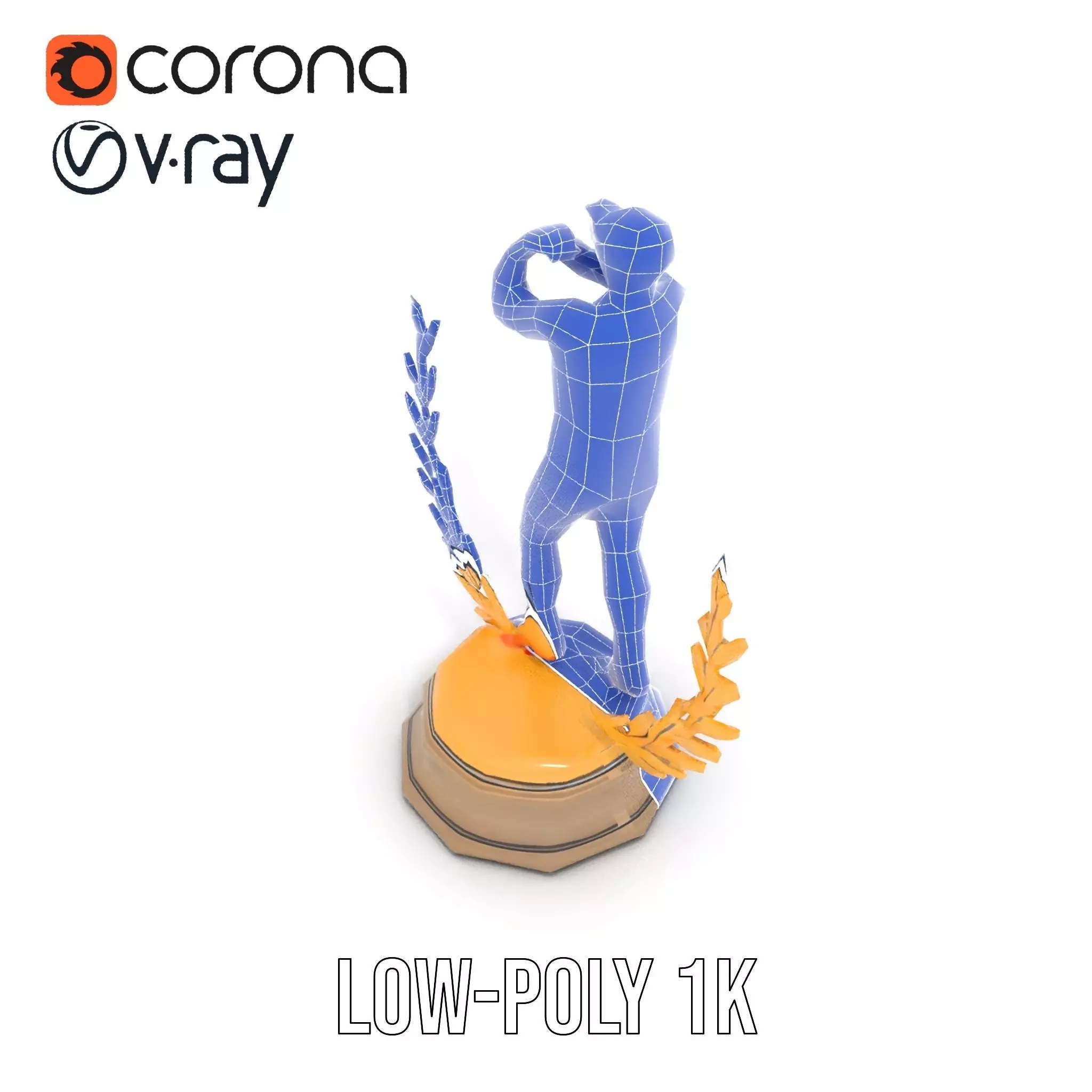 Golden Athlete Trophy Model Pack with Laurel Detail Low-poly 3D model_22