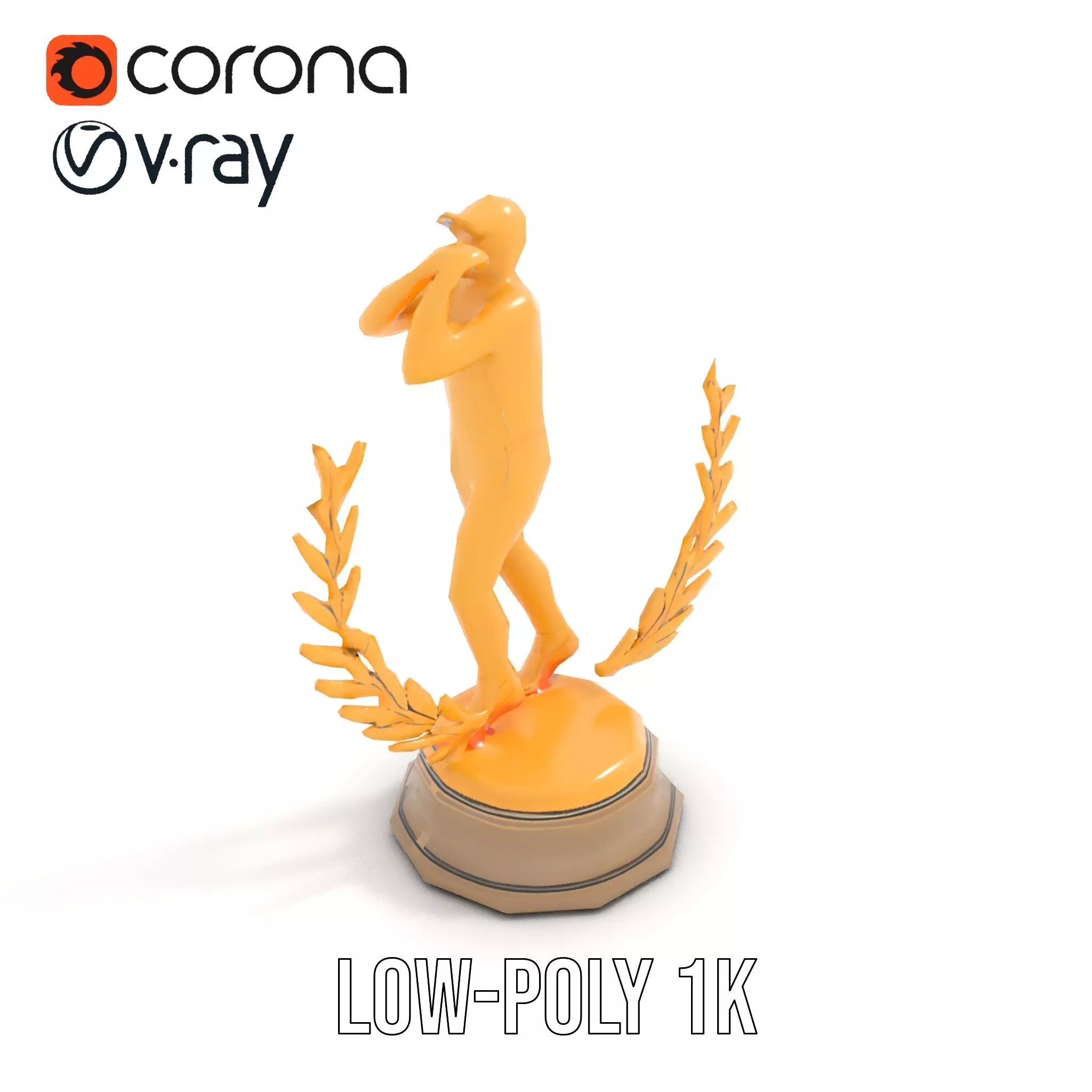 Golden Athlete Trophy Model Pack with Laurel Detail Low-poly 3D model_8