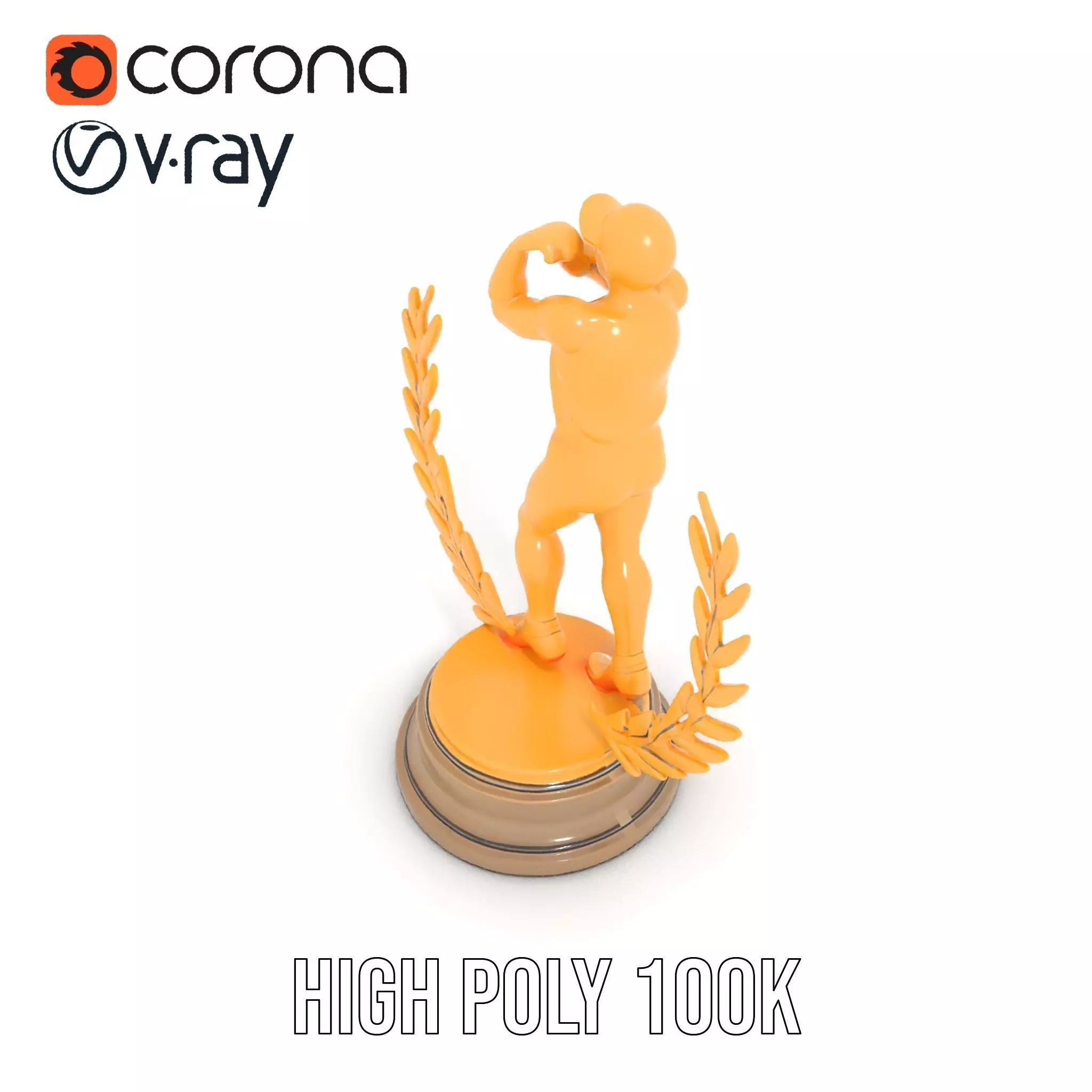 Golden Athlete Trophy Model Pack with Laurel Detail Low-poly 3D model_26