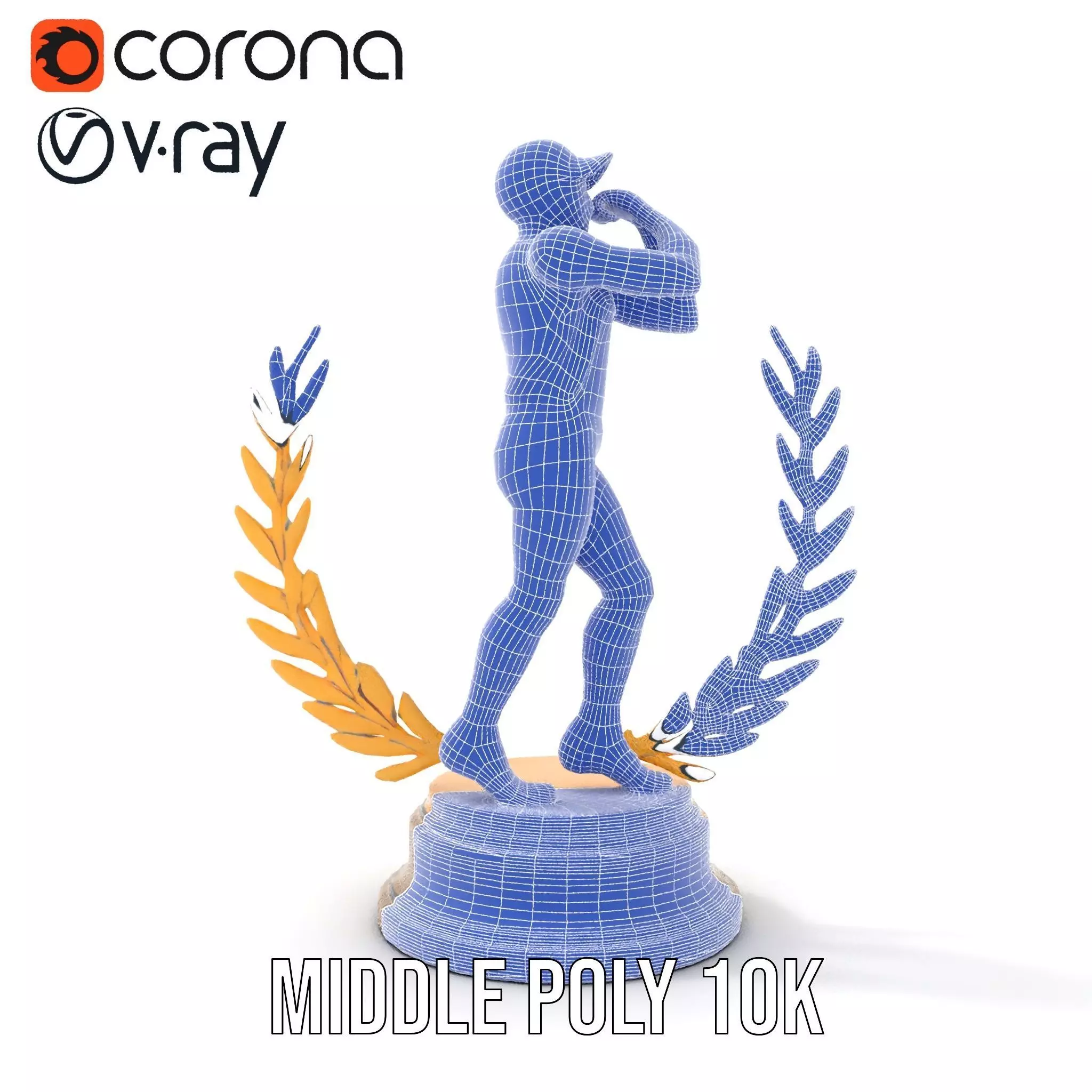 Golden Athlete Trophy Model Pack with Laurel Detail Low-poly 3D model_24