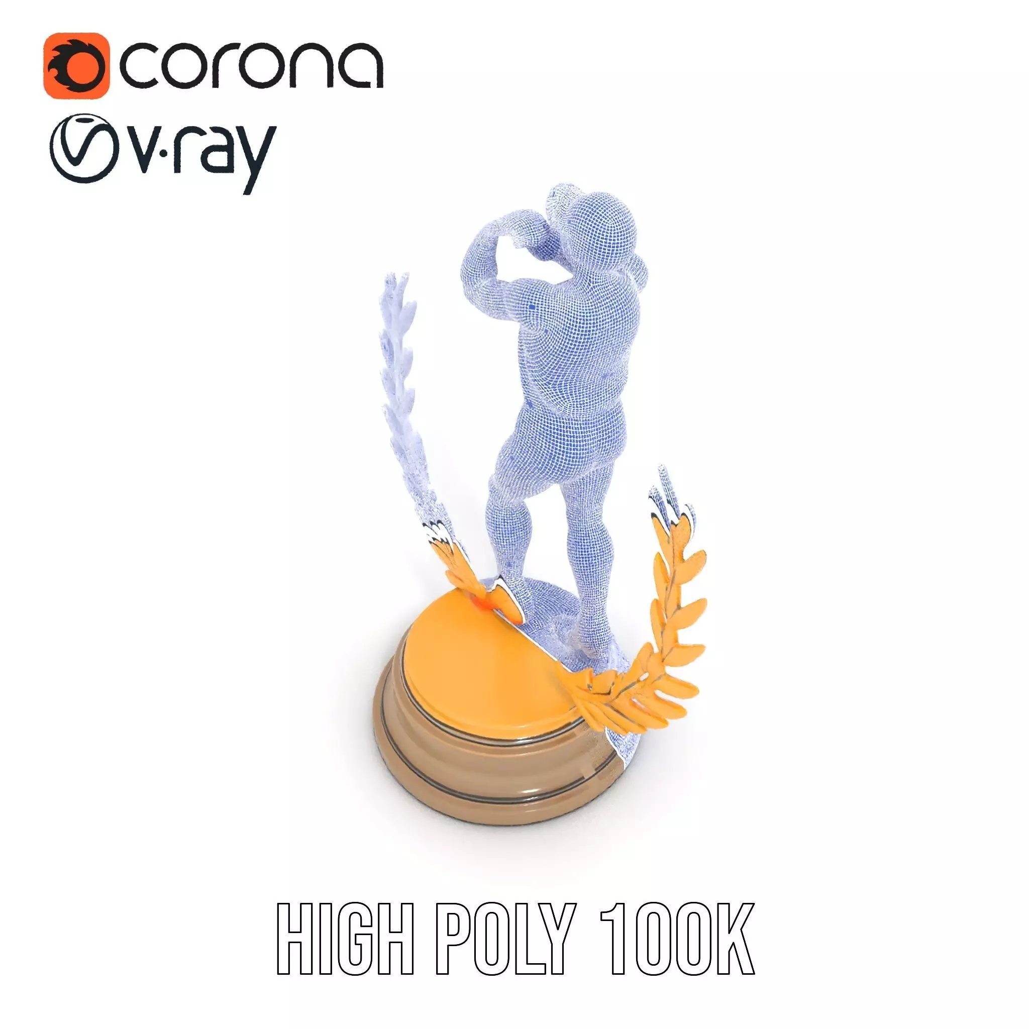 Golden Athlete Trophy Model Pack with Laurel Detail Low-poly 3D model_32