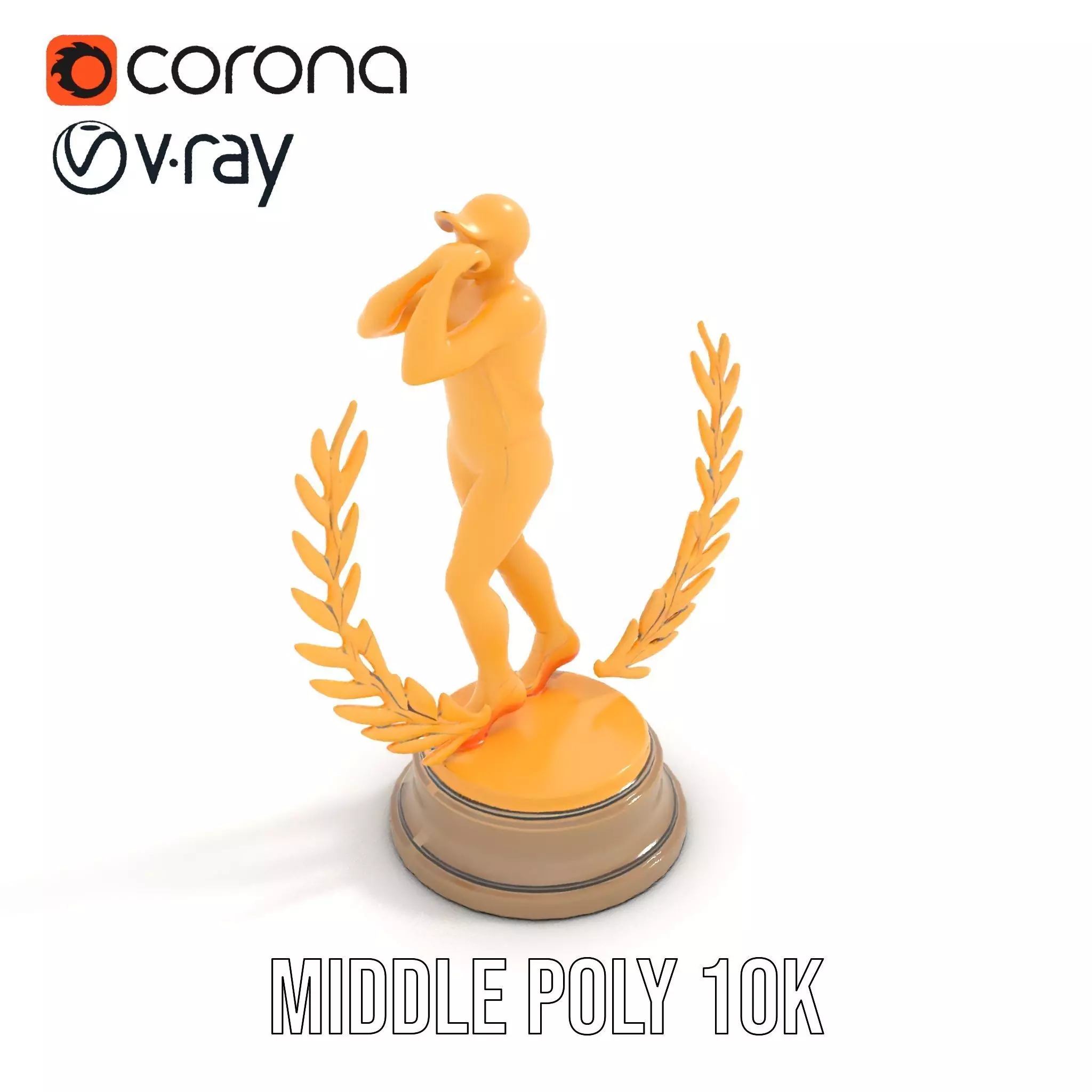 Golden Athlete Trophy Model Pack with Laurel Detail Low-poly 3D model_14