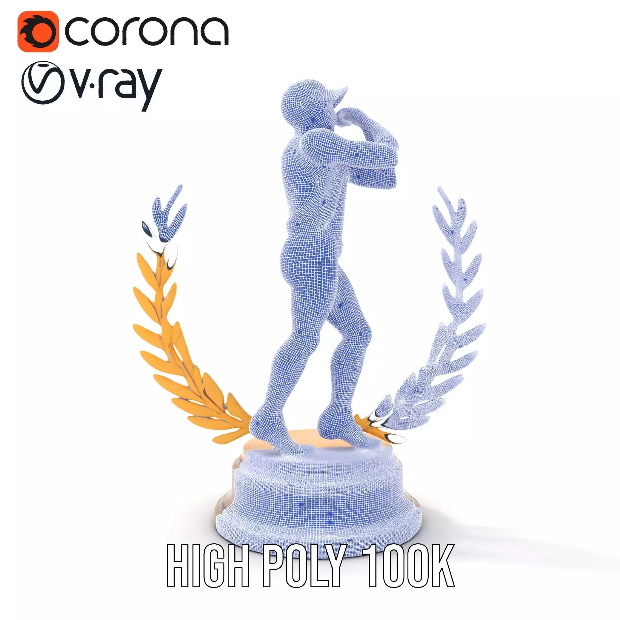 Golden Athlete Trophy Model Pack with Laurel Detail Low-poly 3D model_34