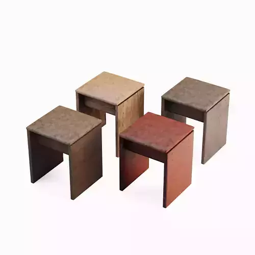 Wooden Stool Set A Low-poly 3D model