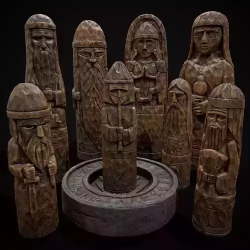 Slavic Gods Figurines Set Low-poly 3D model