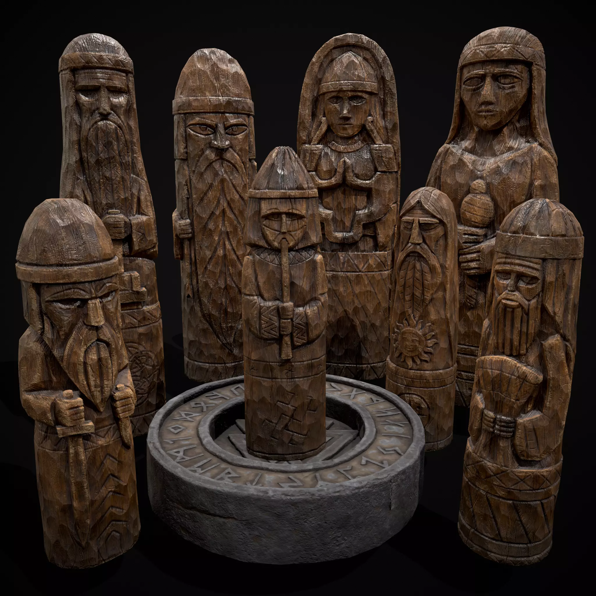Slavic Gods Figurines Set Low-poly 3D model_0