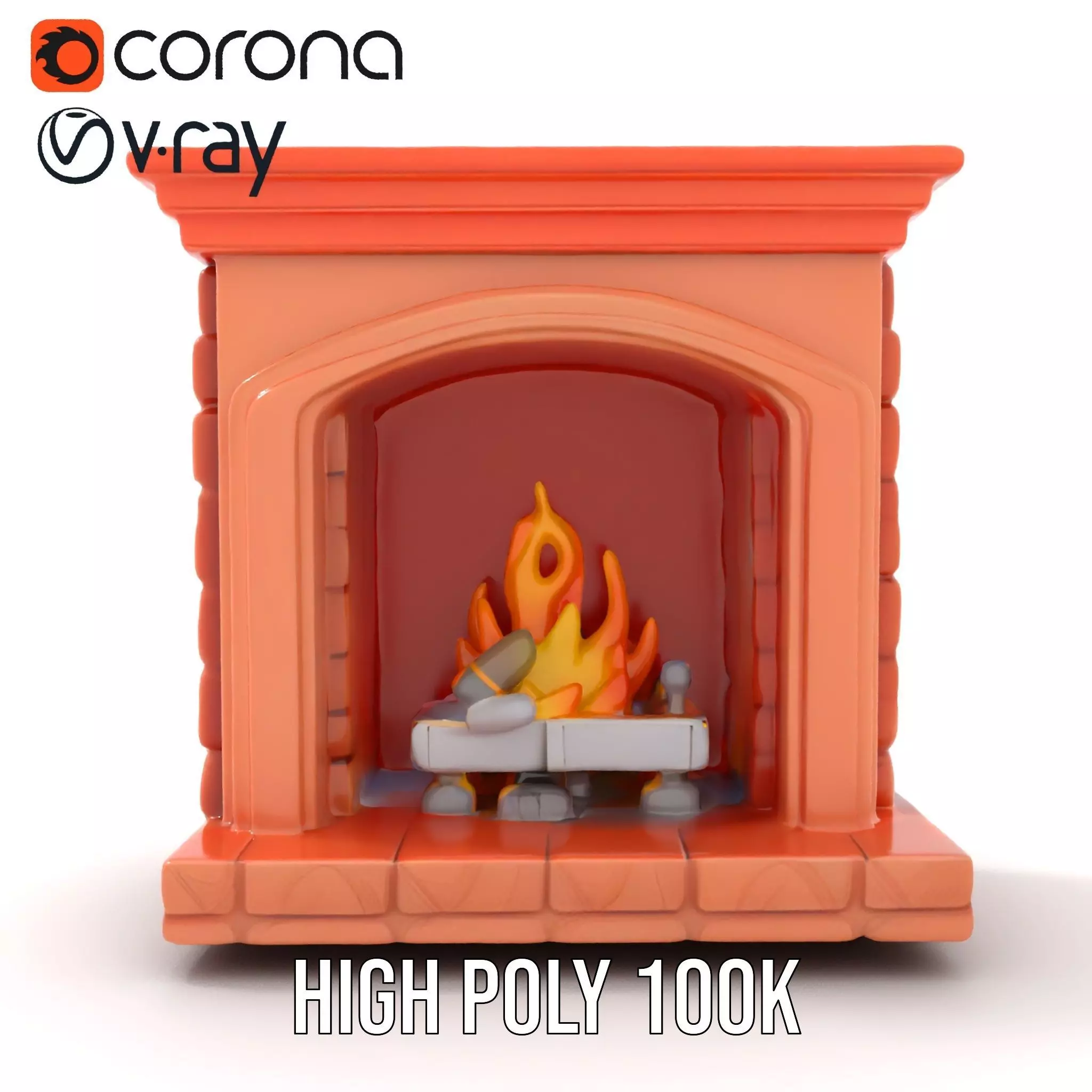 Classic Brick Fireplace Model Pack with Flame Effect Low-poly 3D model_32