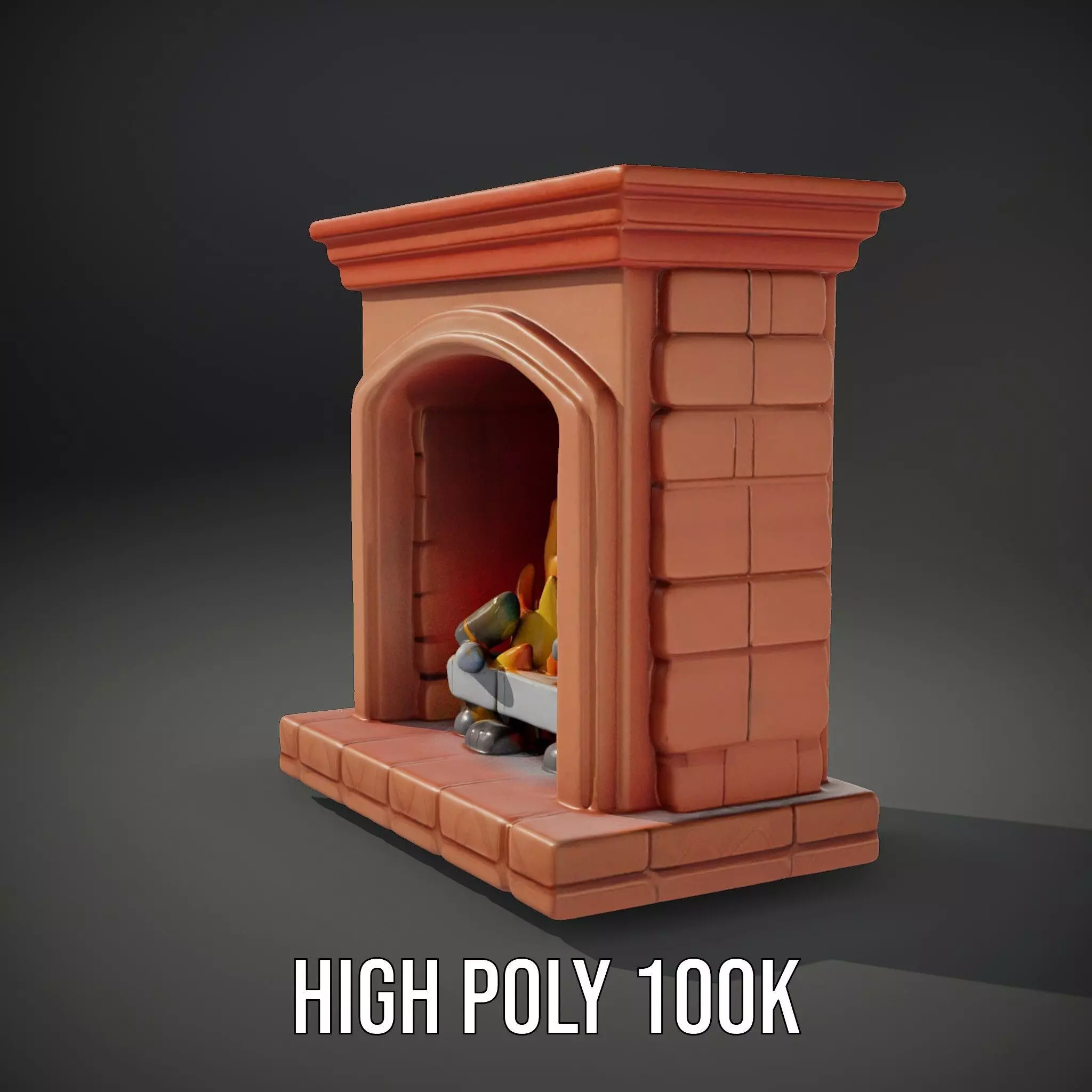 Classic Brick Fireplace Model Pack with Flame Effect Low-poly 3D model_9