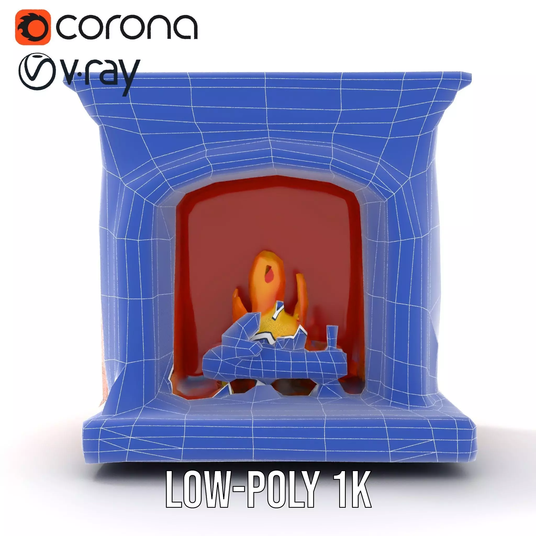 Classic Brick Fireplace Model Pack with Flame Effect Low-poly 3D model_18