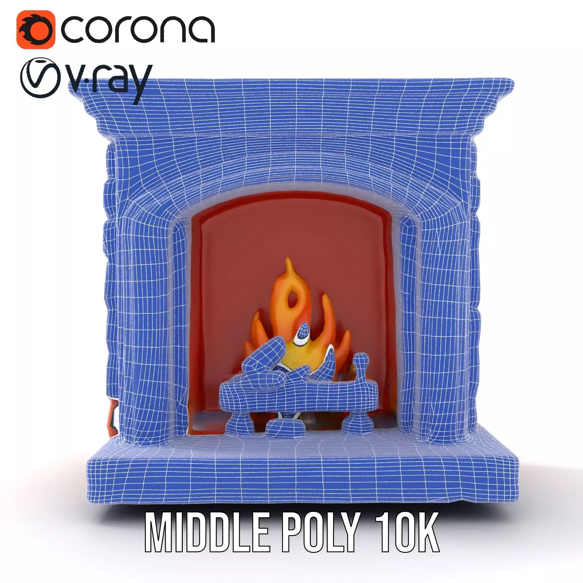 Classic Brick Fireplace Model Pack with Flame Effect Low-poly 3D model_27