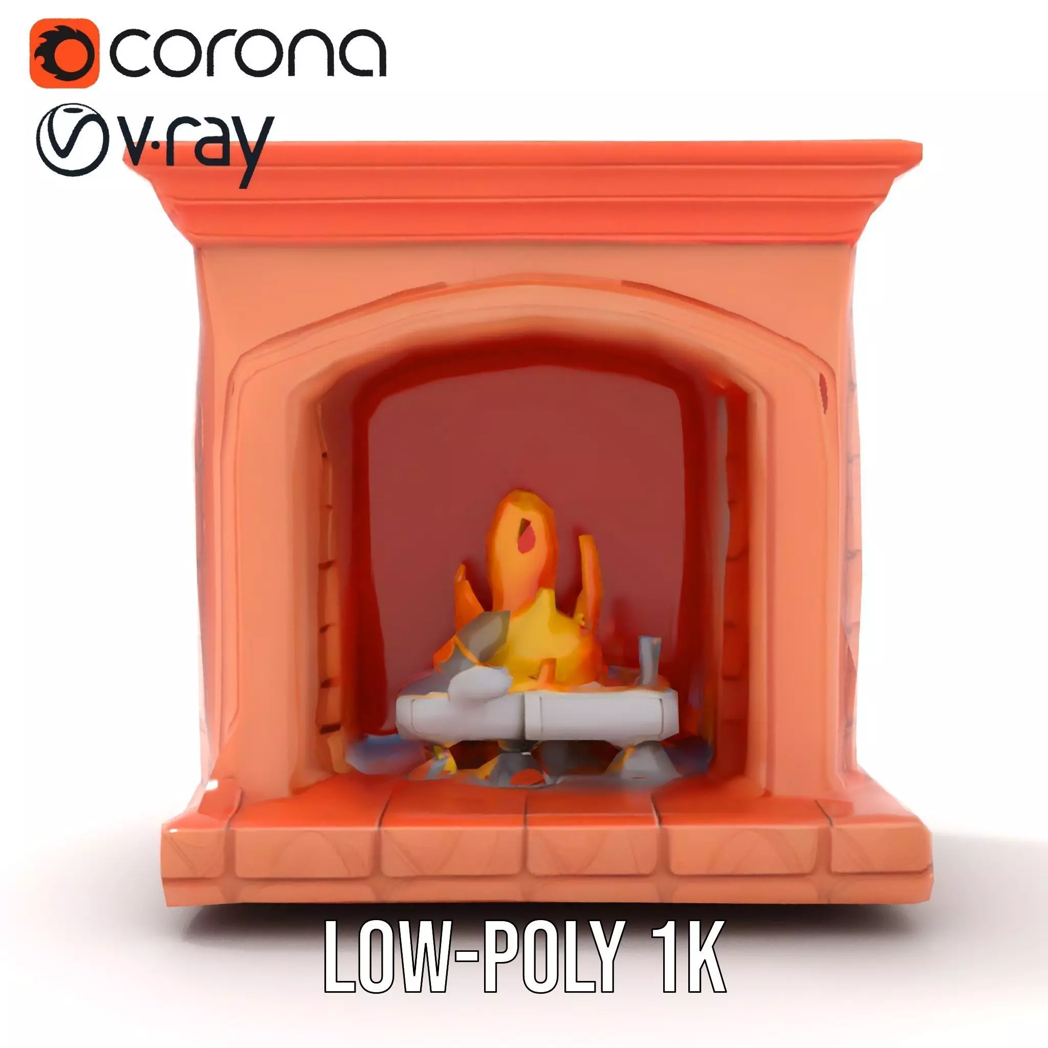 Classic Brick Fireplace Model Pack with Flame Effect Low-poly 3D model_23