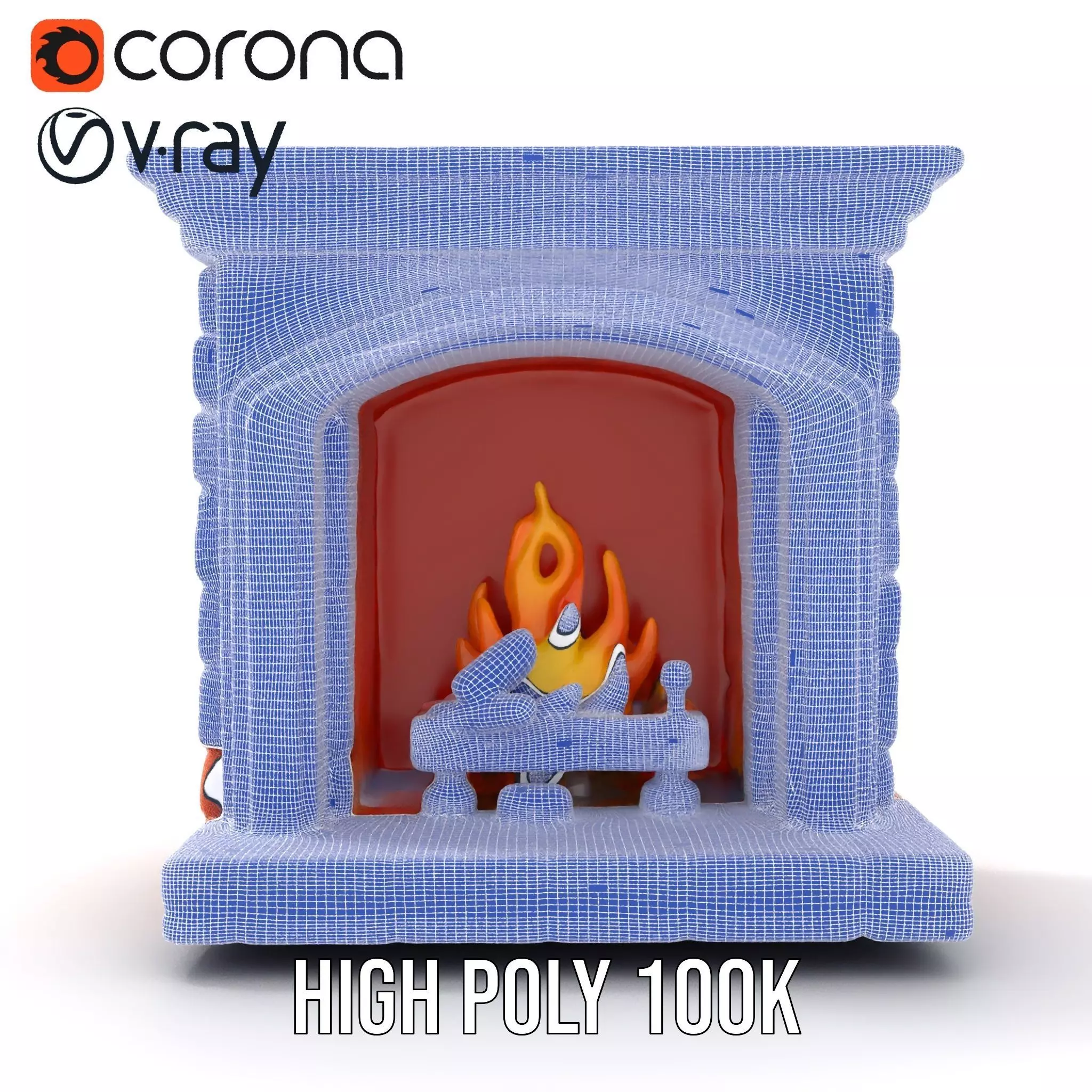 Classic Brick Fireplace Model Pack with Flame Effect Low-poly 3D model_34