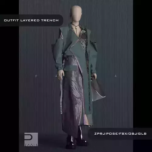 Layered Trench Coat Outfit-Futuristic 3D Clothing