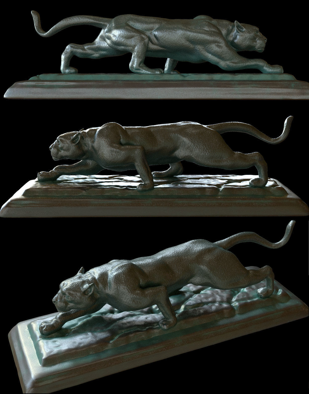 Panther Leopard Bronze Sculpture 3D model_4