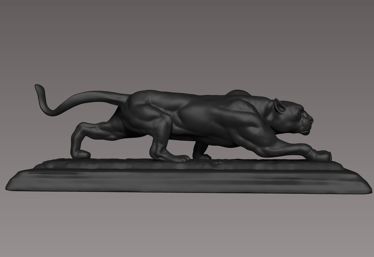 Panther Leopard Bronze Sculpture 3D model_3