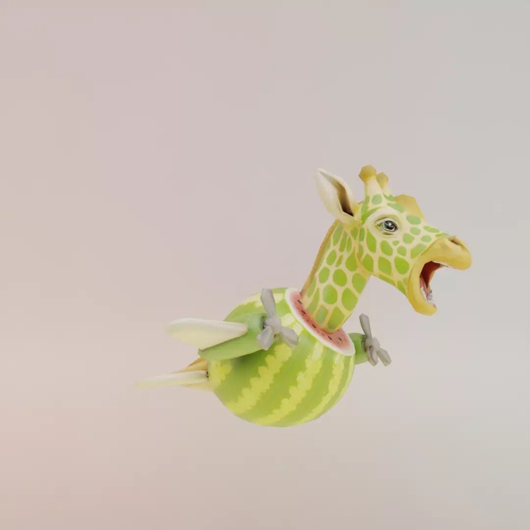 Giraffa Meloniera Italian brainrot Low Poly Character Low-poly 3D model_10