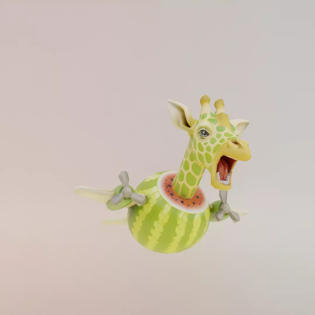 Giraffa Meloniera Italian brainrot Low Poly Character Low-poly 3D model_11