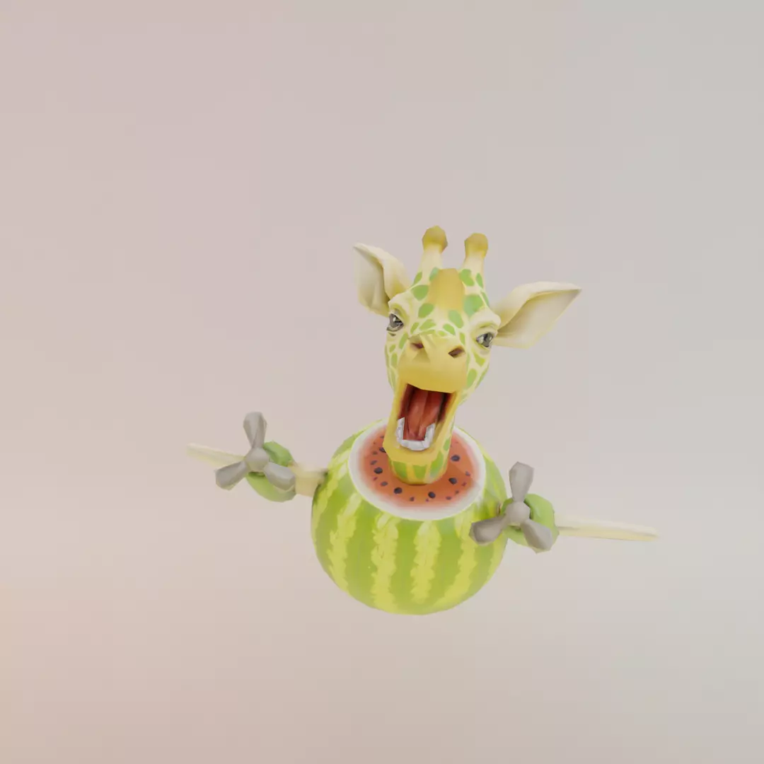 Giraffa Meloniera Italian brainrot Low Poly Character Low-poly 3D model_0