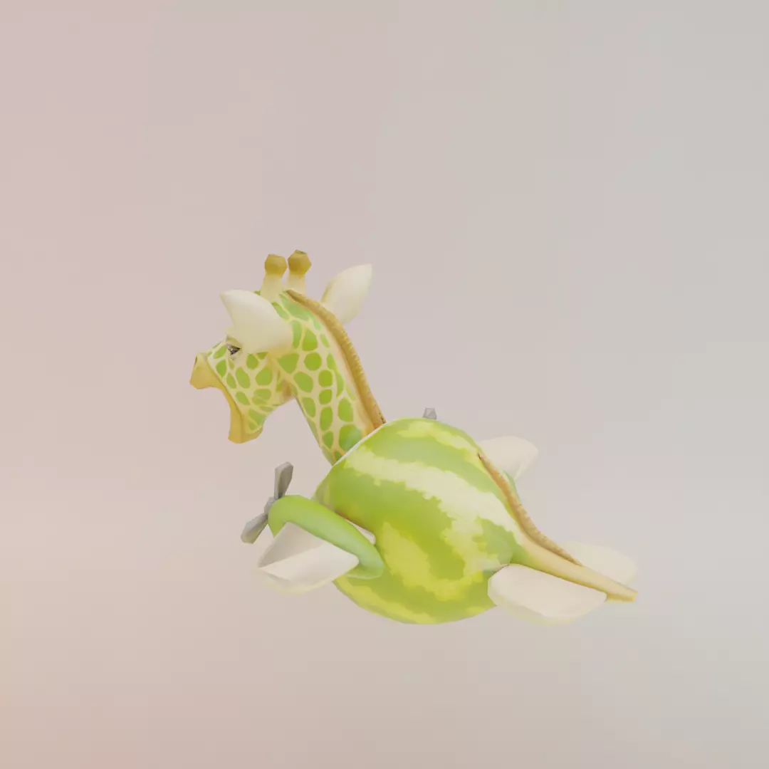 Giraffa Meloniera Italian brainrot Low Poly Character Low-poly 3D model_4